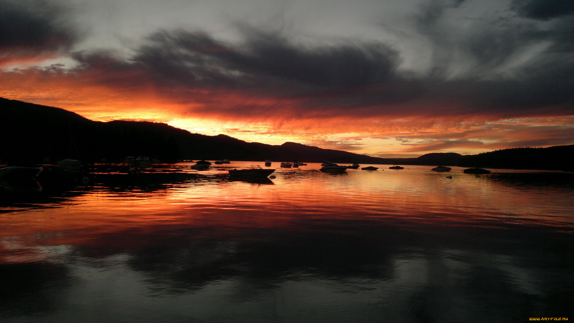 природа, восходы, закаты, лодки, озеро, закат