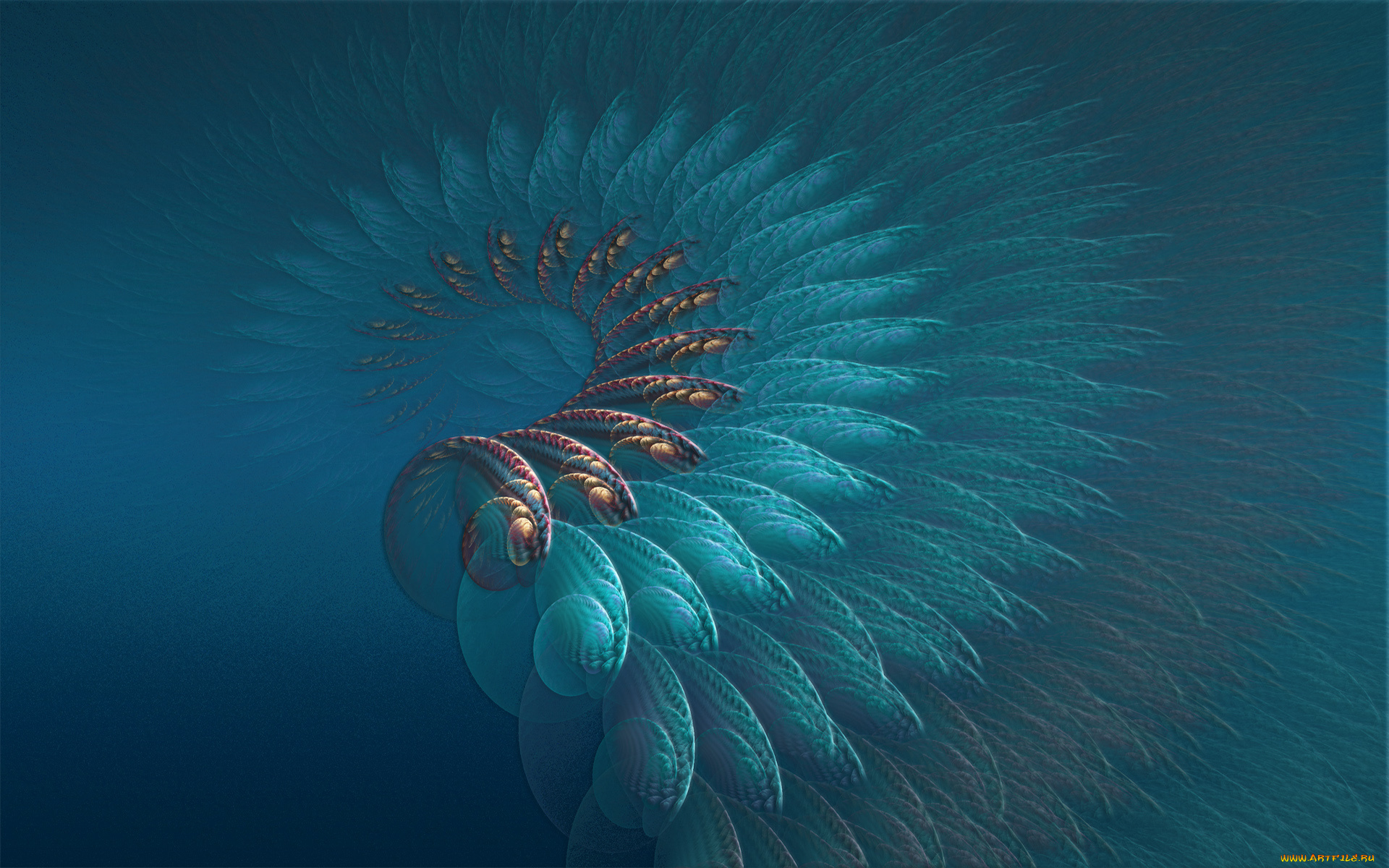 gradation, 3д, графика, fractal, фракталы, узор, голубой, фон