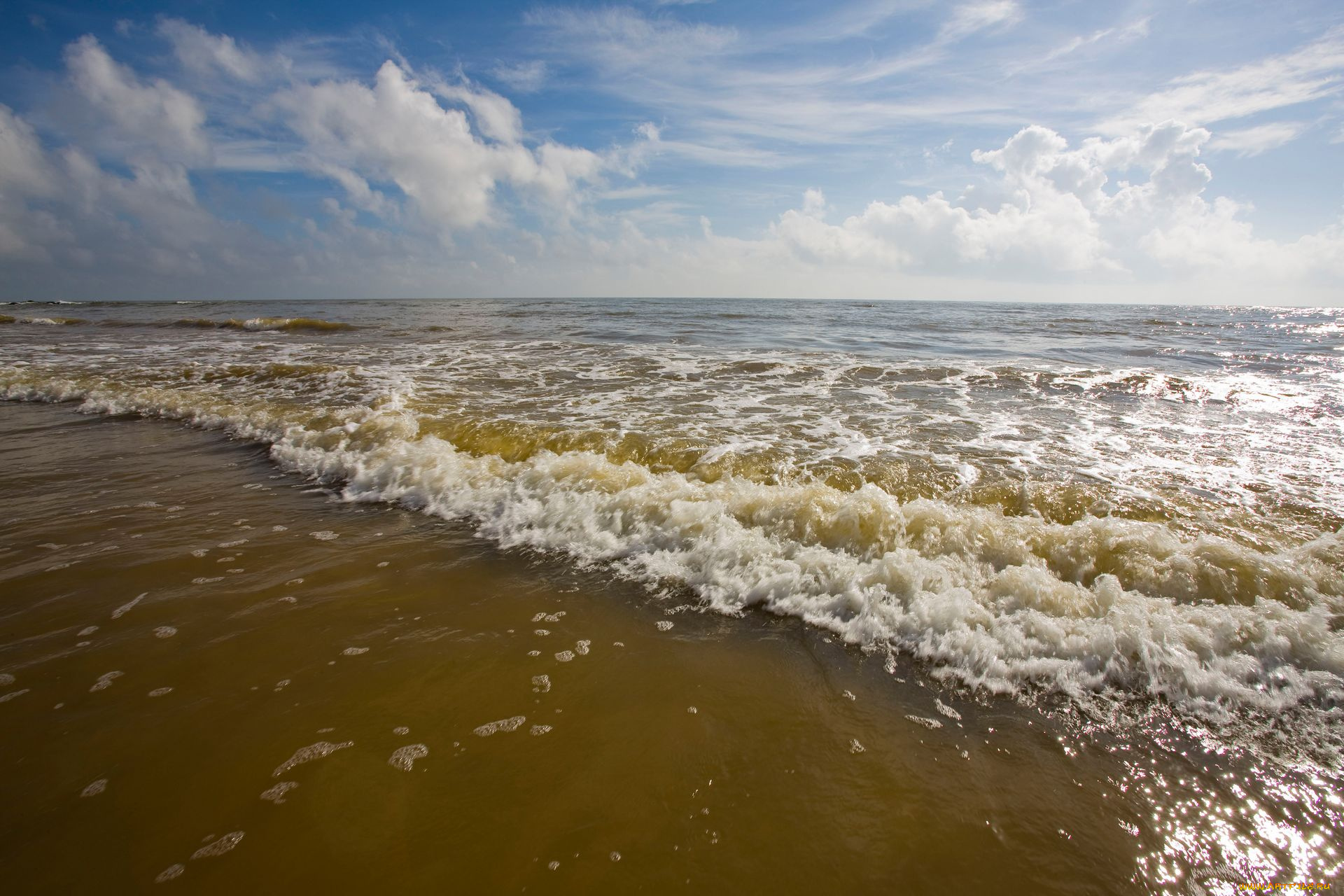 природа, побережье, облака, волны