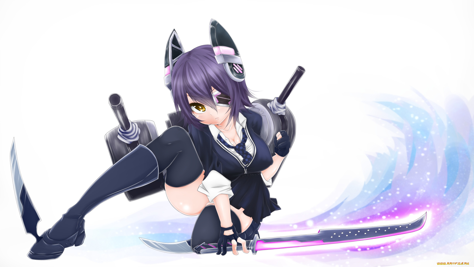 аниме, kantai, collection, kantai, collection, фон, оружие, жест, взгляд, tenryuu, light, cruiser, девушка, art