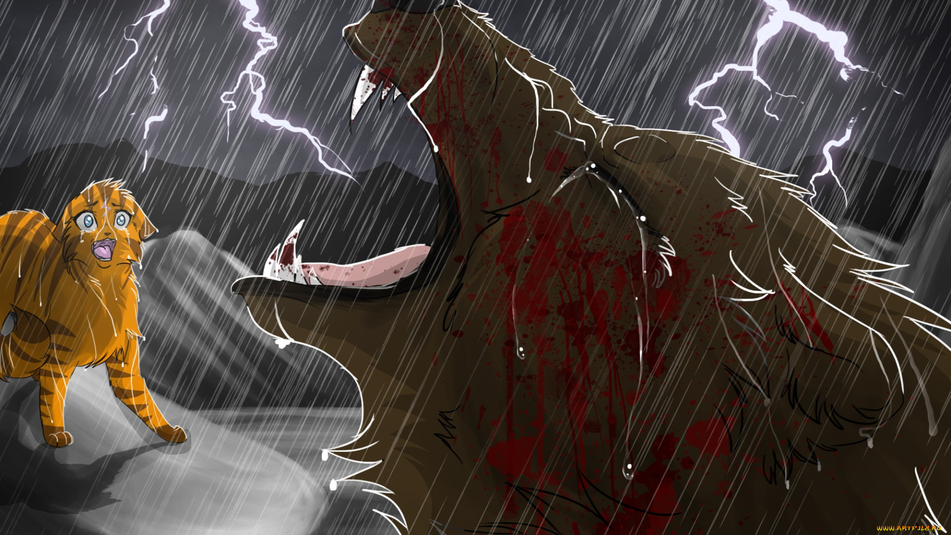 рисованные, животные, , медведи, дождь, слёзы, кровь, медведь