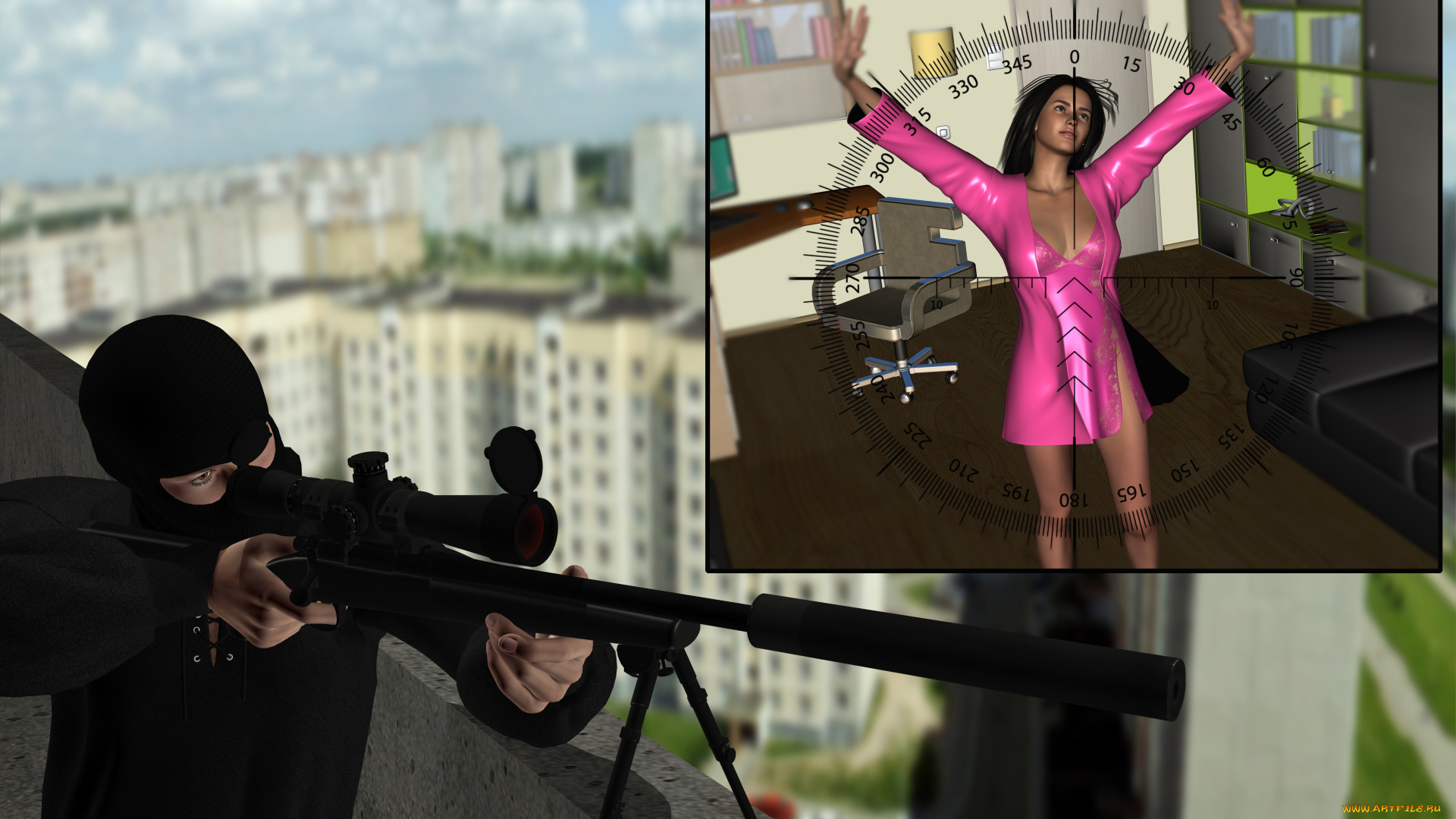 she-wolf, 3д, графика, фантазия, , fantasy, поза, девушка, снайпер