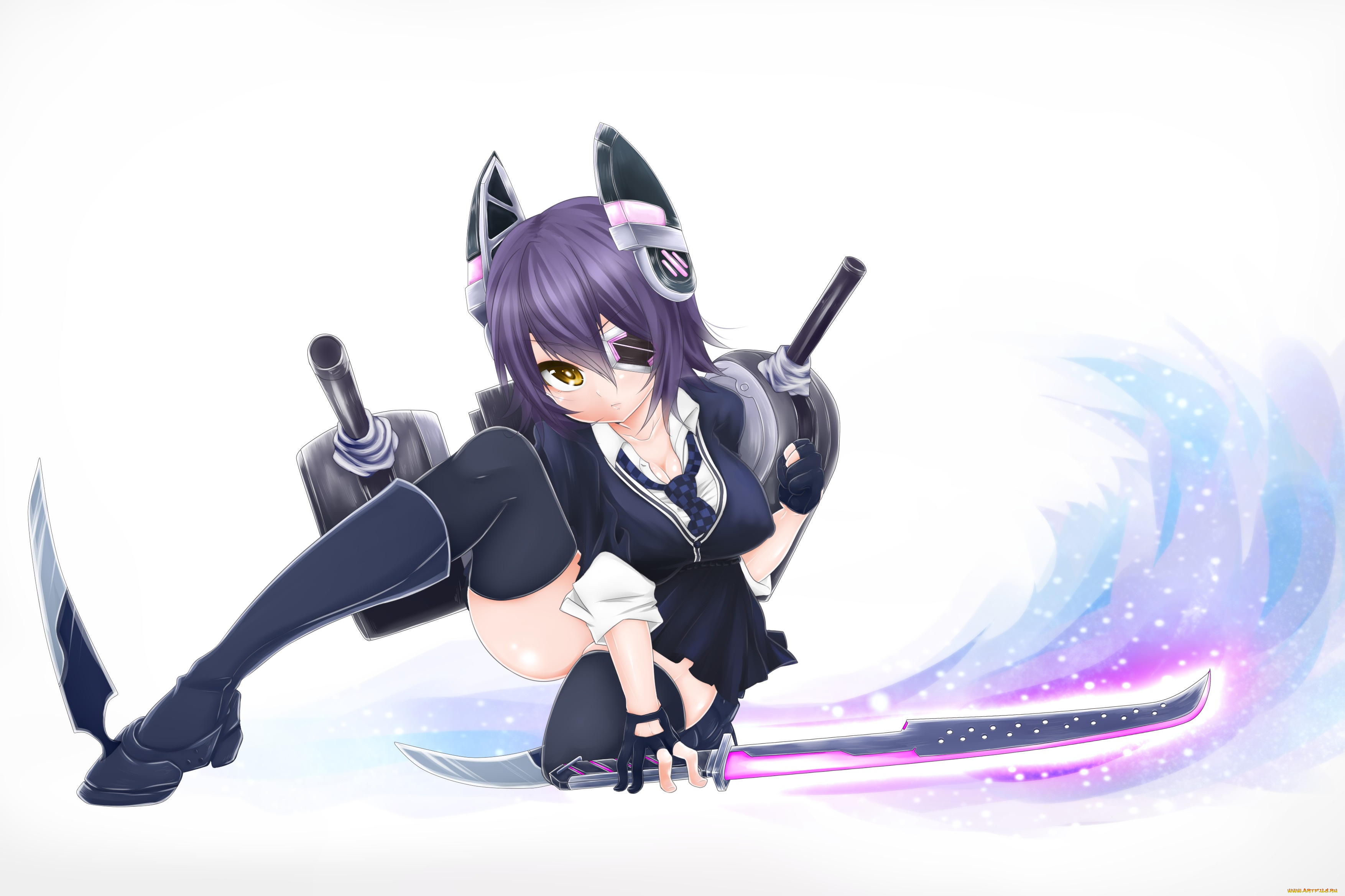 аниме, kantai, collection, kantai, collection, фон, оружие, жест, взгляд, tenryuu, light, cruiser, девушка, art