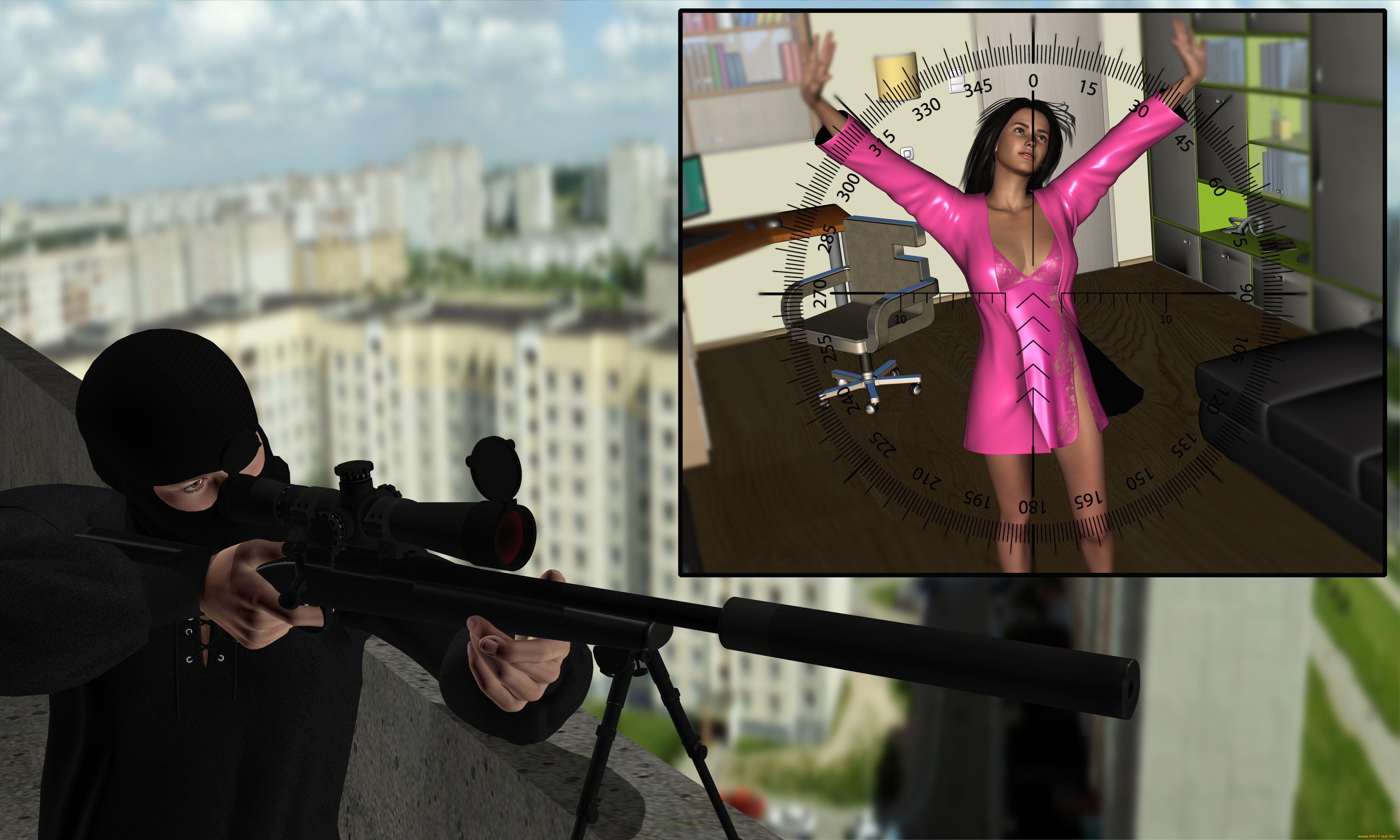 she-wolf, 3д, графика, фантазия, , fantasy, поза, девушка, снайпер