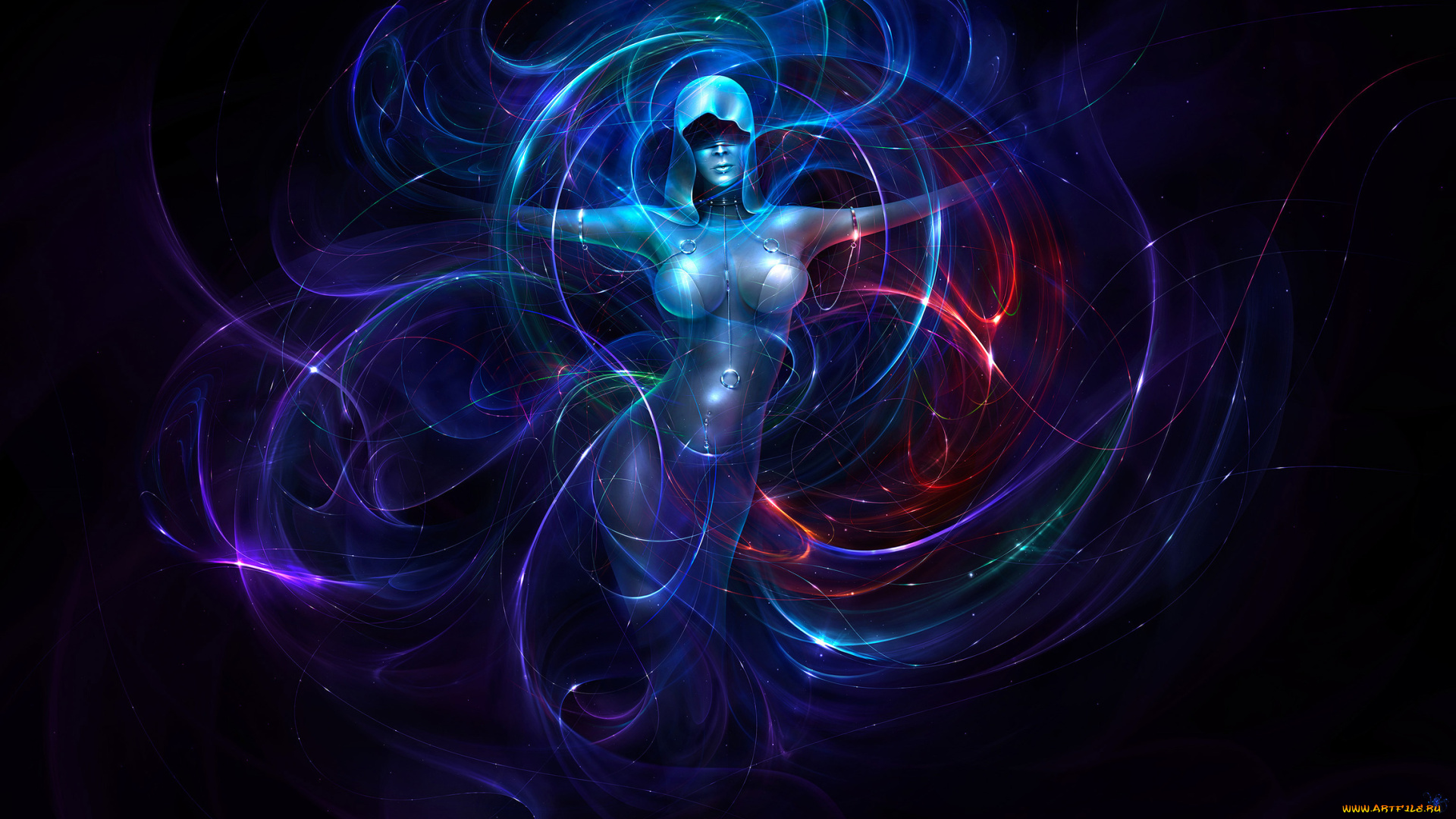 фэнтези, девушки, капюшон, линии, абстракция, девушка, neville, dsouza, арт