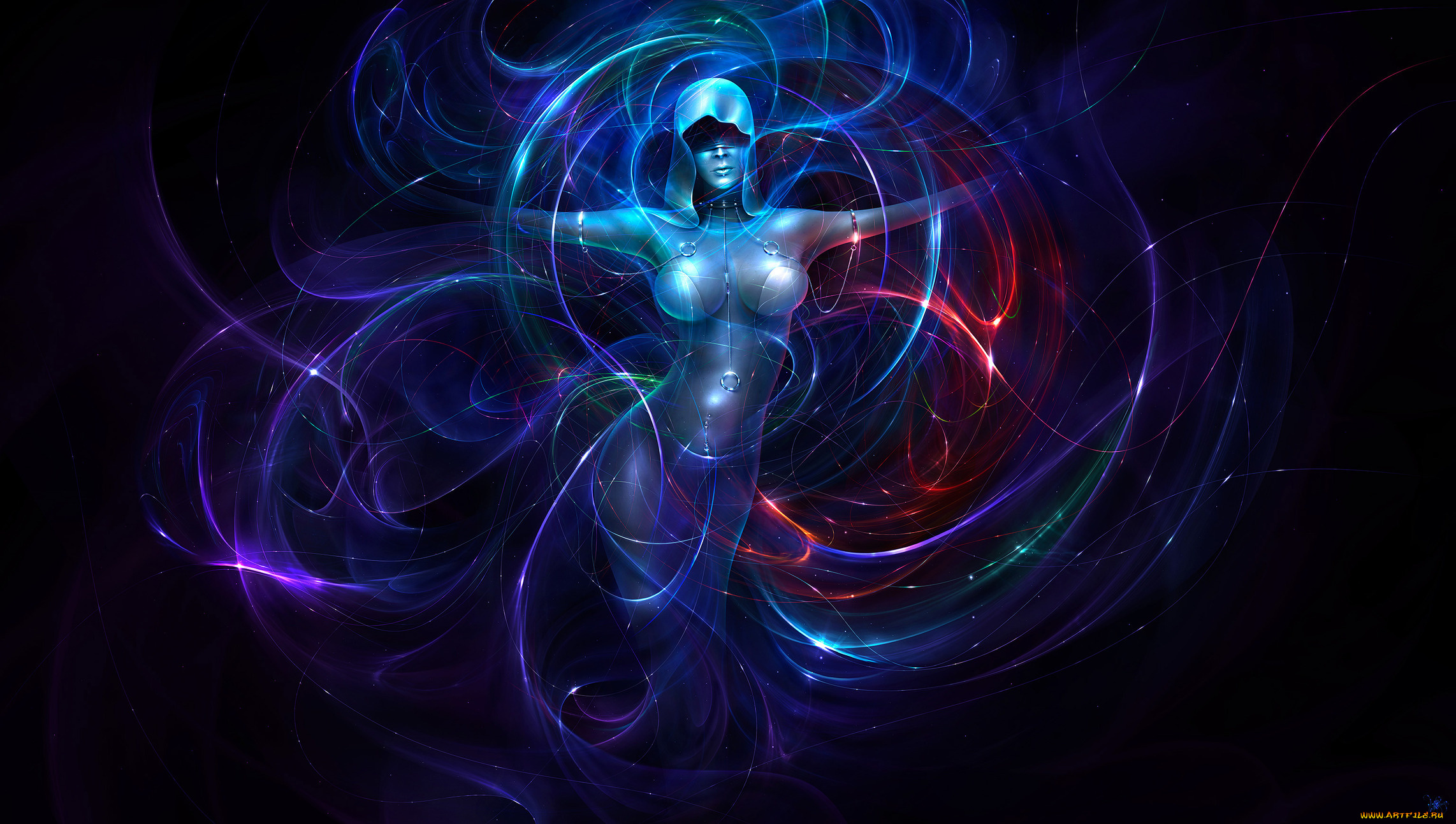 фэнтези, девушки, капюшон, линии, абстракция, девушка, neville, dsouza, арт