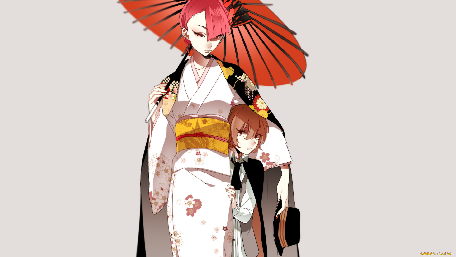 аниме, bungou, stray, dogs, зонт, ребёнок, женщина