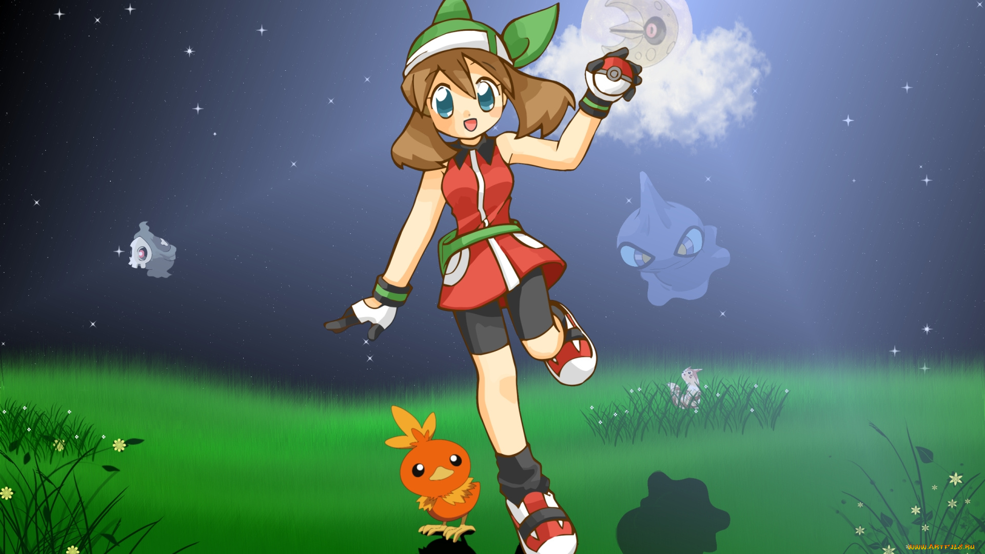 аниме, pokemon, фон, взгляд, девушка