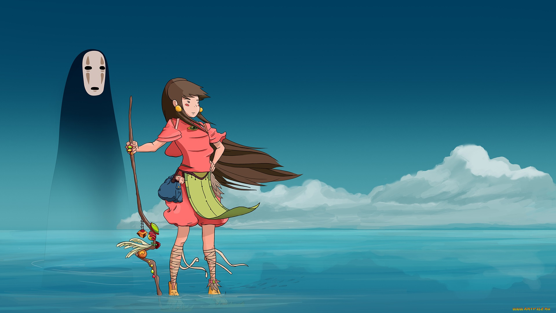 аниме, spirited, away, тихиро, безликий