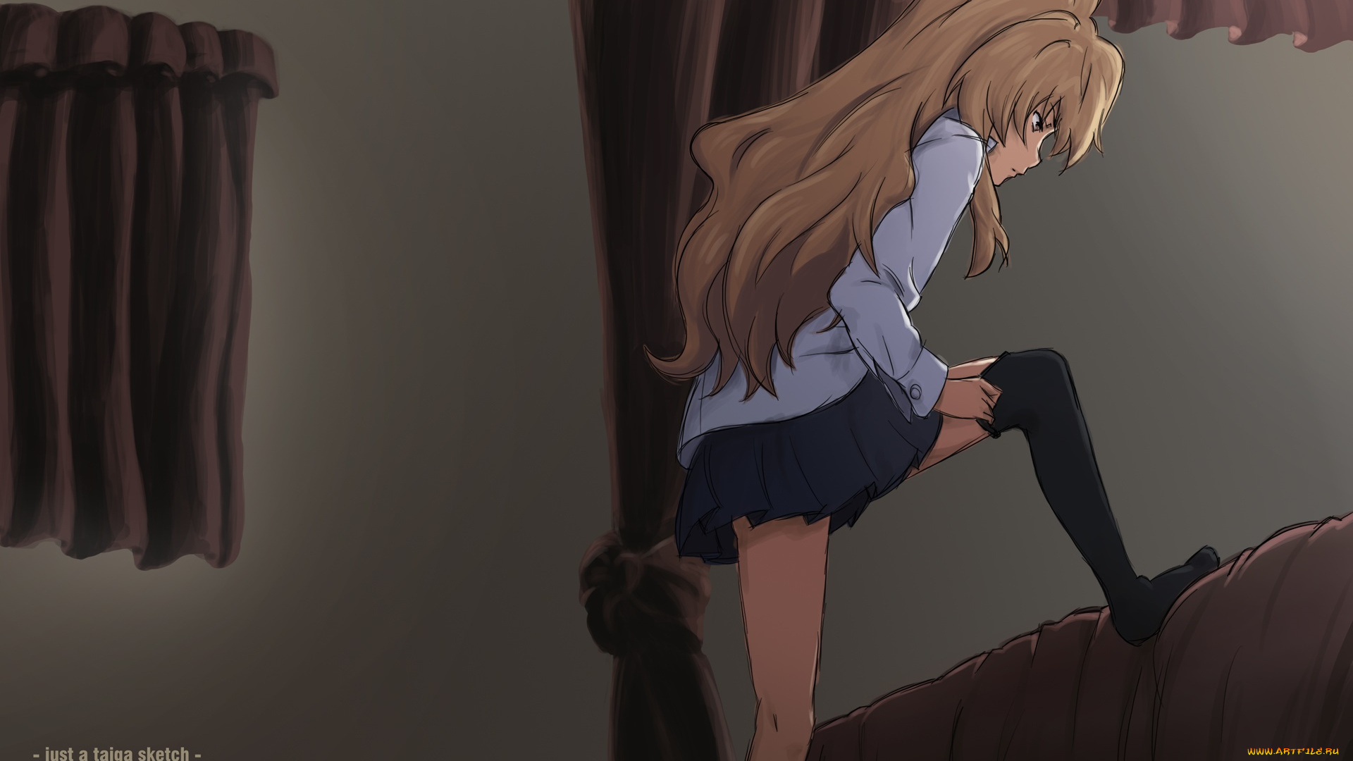 аниме, toradora, взгляд, фон, девушка