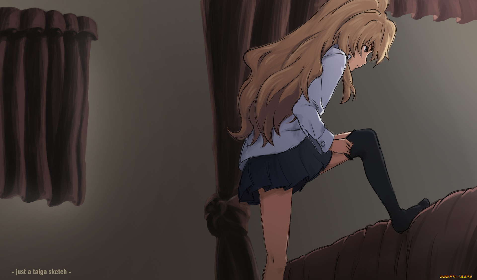 аниме, toradora, взгляд, фон, девушка