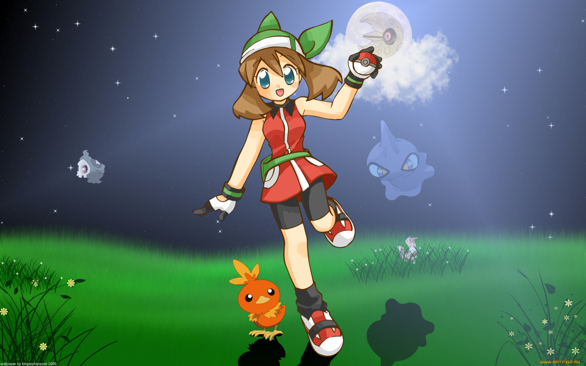 аниме, pokemon, фон, взгляд, девушка