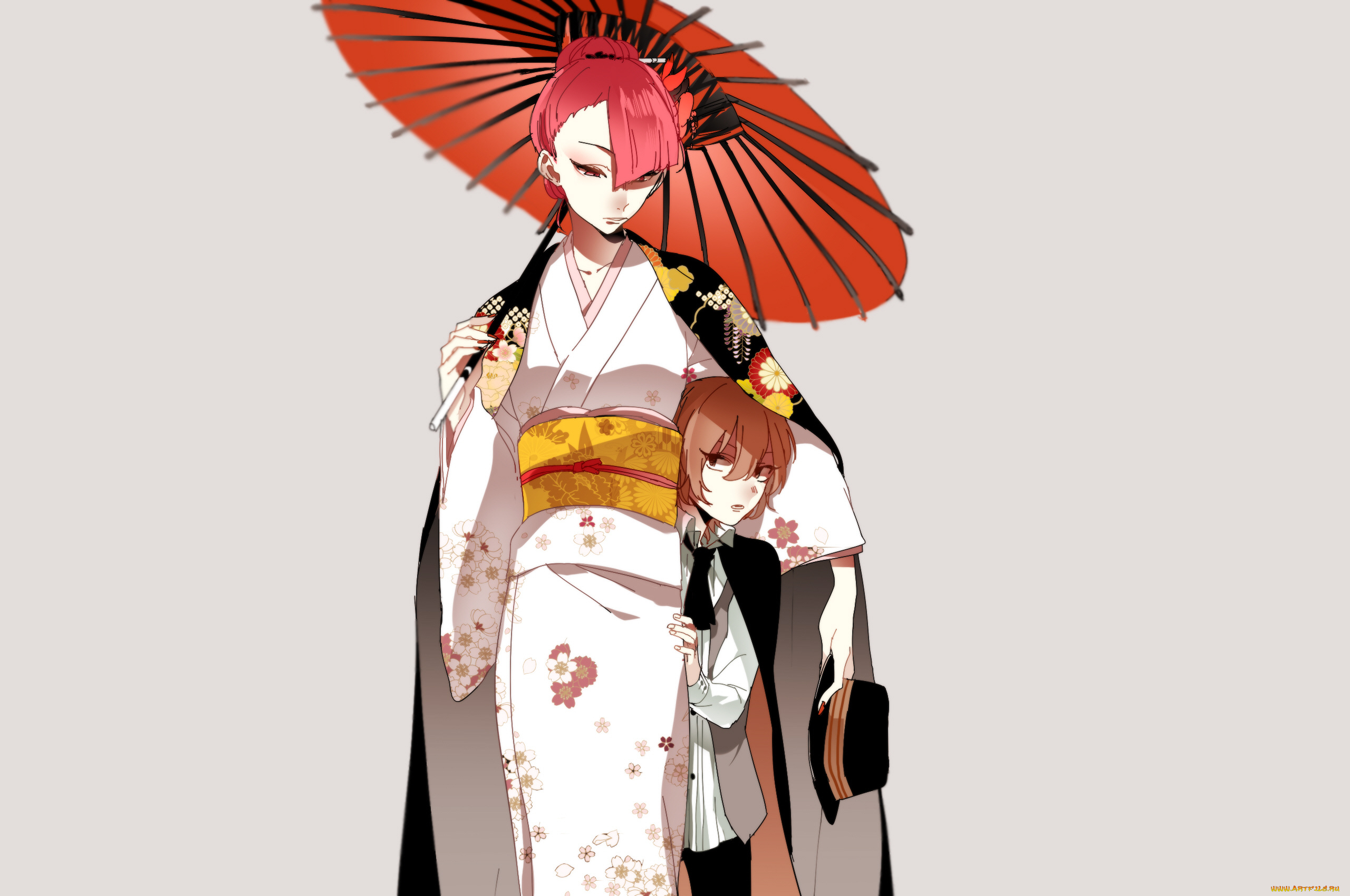 аниме, bungou, stray, dogs, зонт, ребёнок, женщина