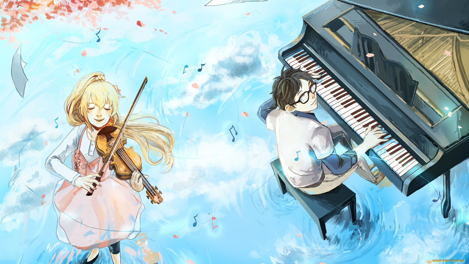 аниме, shigatsu, wa, kimi, no, uso, твоя, апрельская, ложь