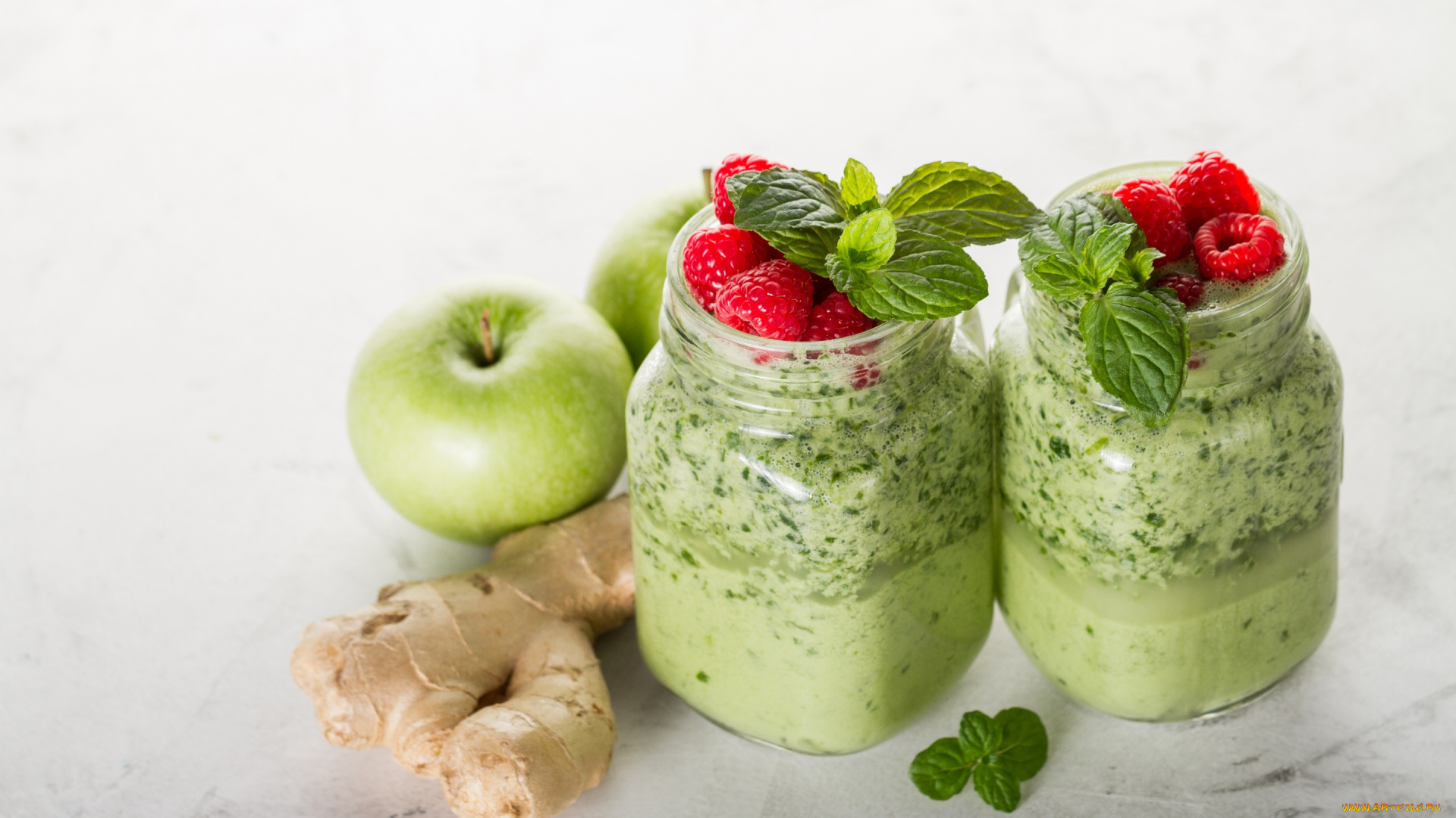 еда, мороженое, , десерты, малина, яблоки, напиток, мята, имбирь, смузи