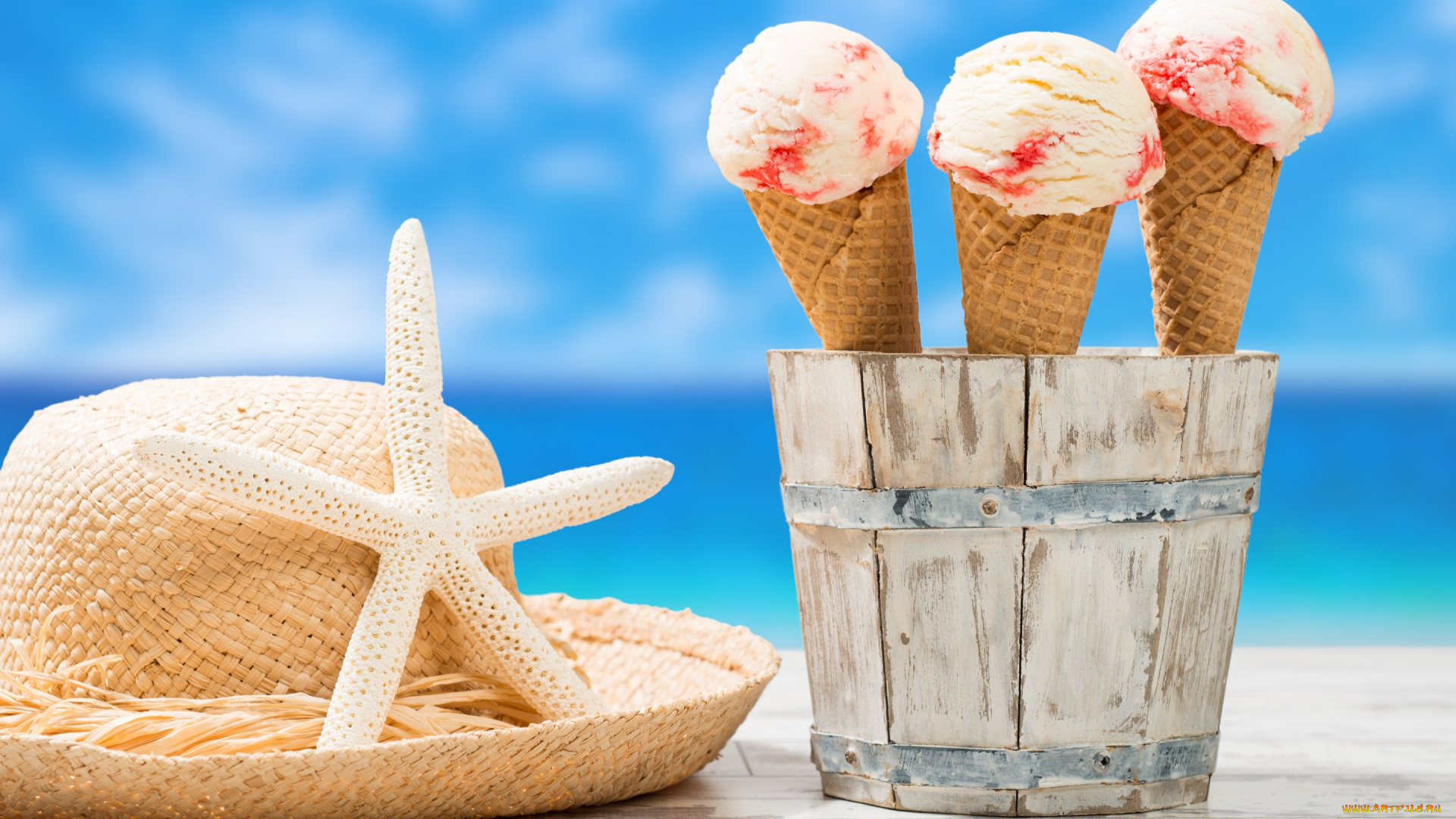 еда, мороженое, , десерты, шляпа, морская, звезда, ведерко