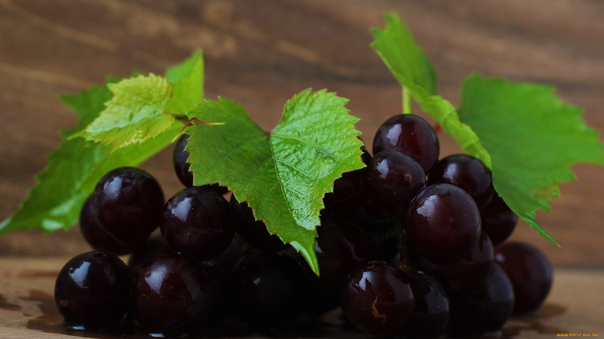 еда, виноград, кисть, листья, спелый