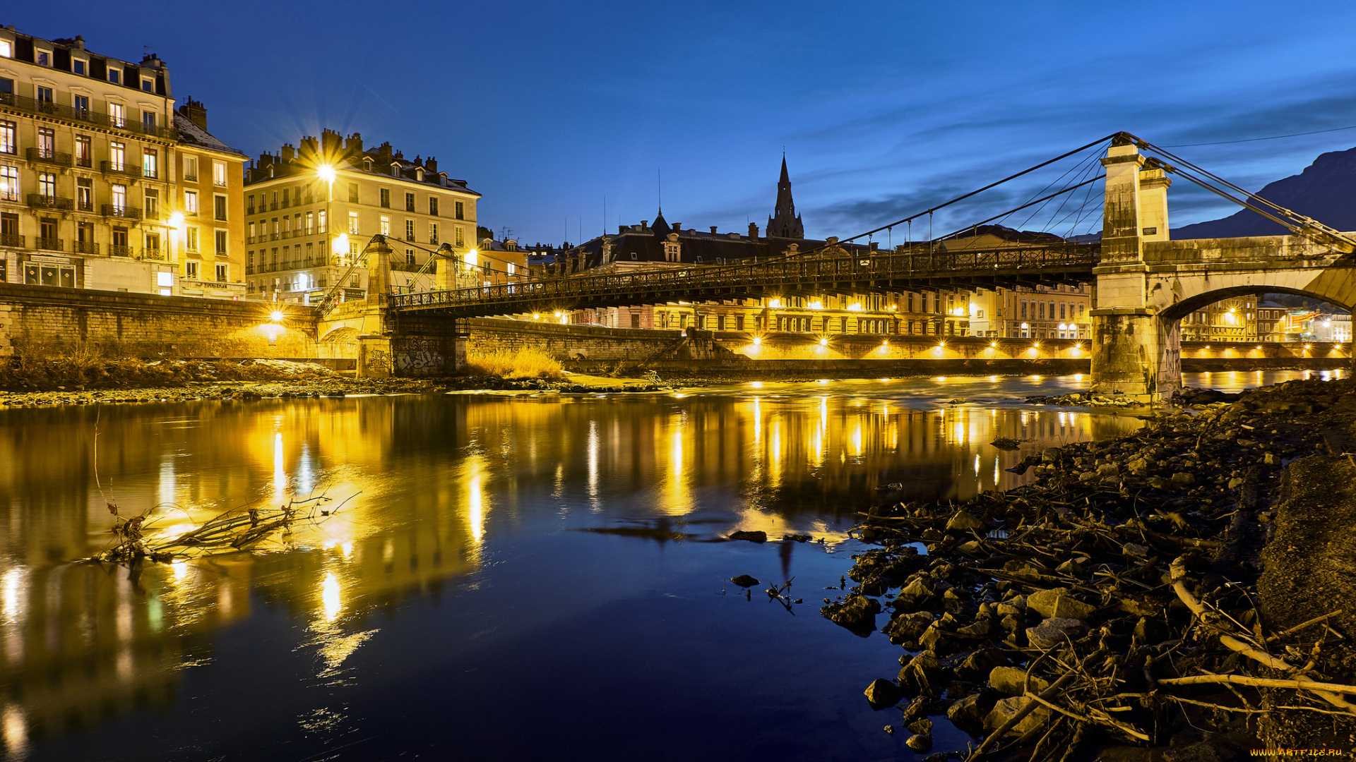 grenoble, города, -, мосты, огни, ночь