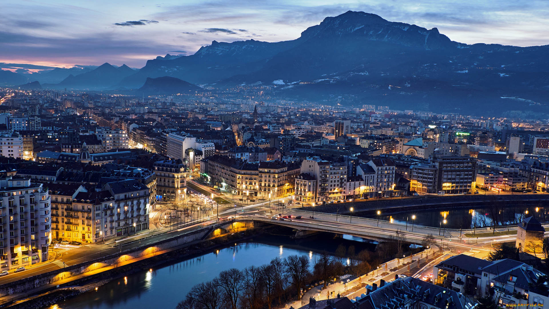 grenoble, города, -, огни, ночного, города, огни, ночь