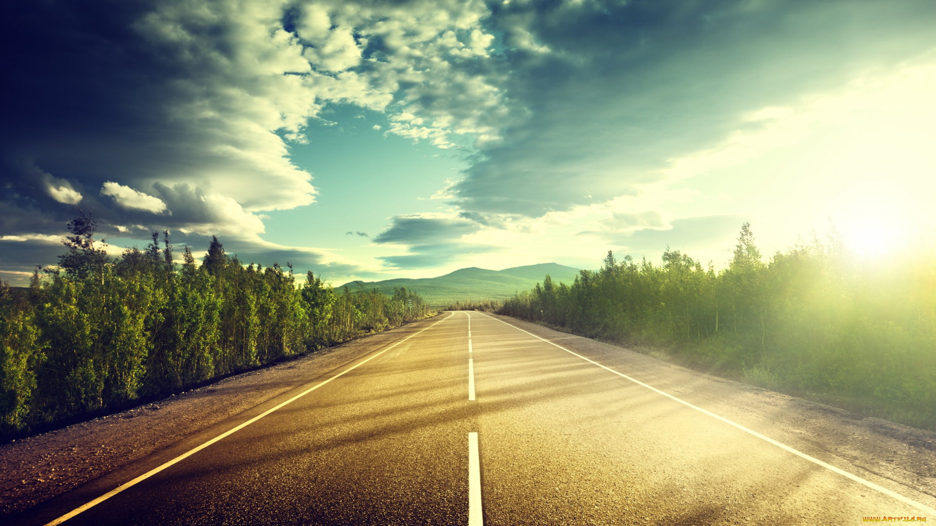 природа, дороги, дорога, небо, облака