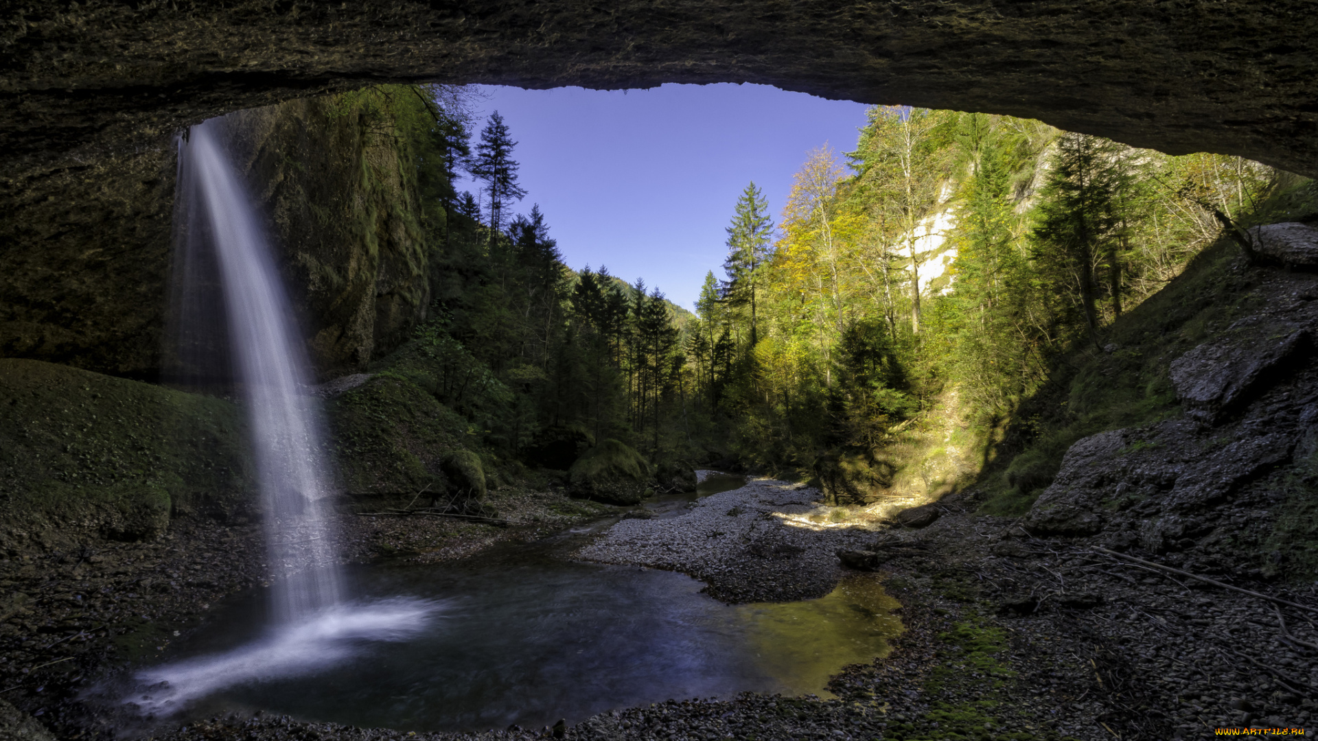 природа, водопады, лес, река, водопад