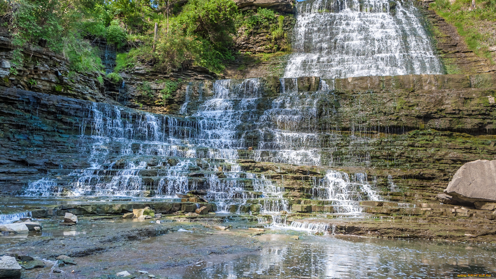 природа, водопады, лес, река, водопад