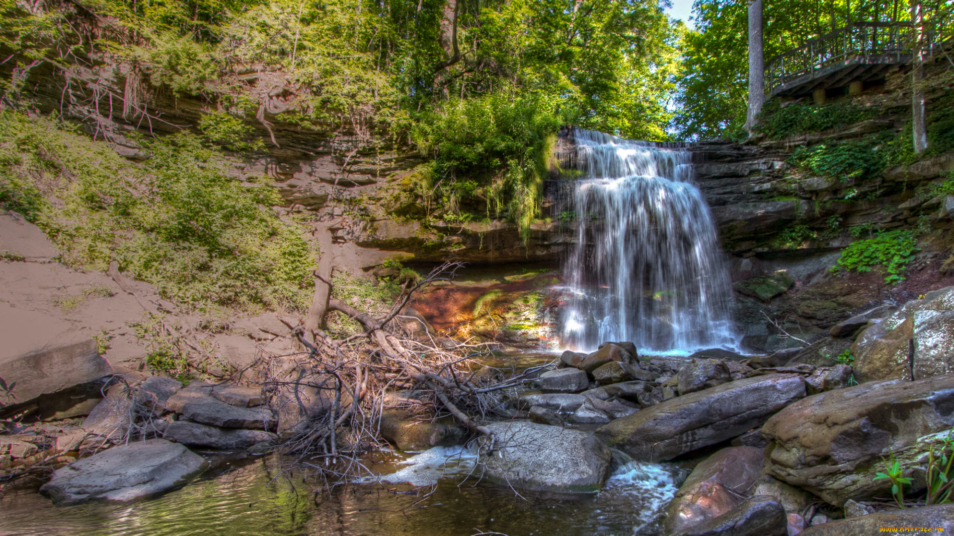 природа, водопады, лес, река, водопад