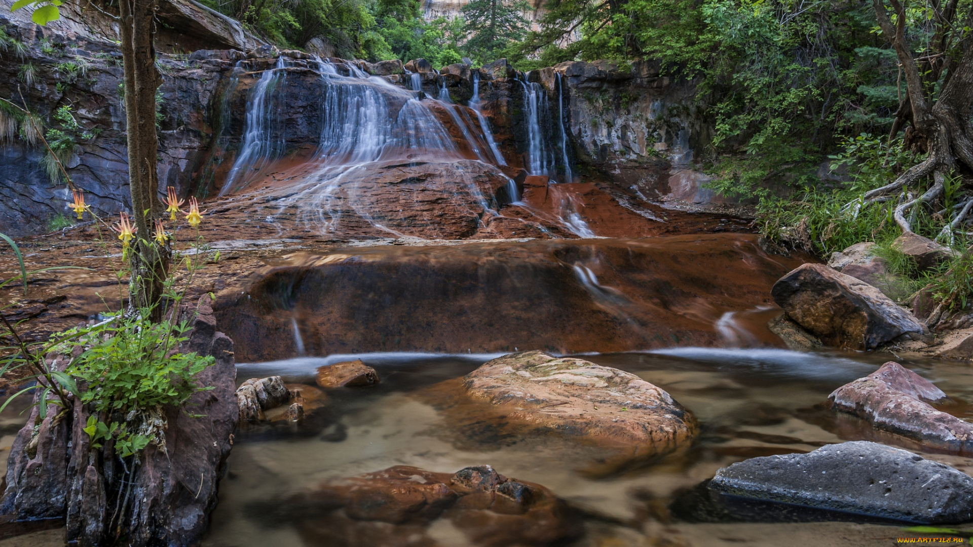 природа, водопады, водопад, река, лес