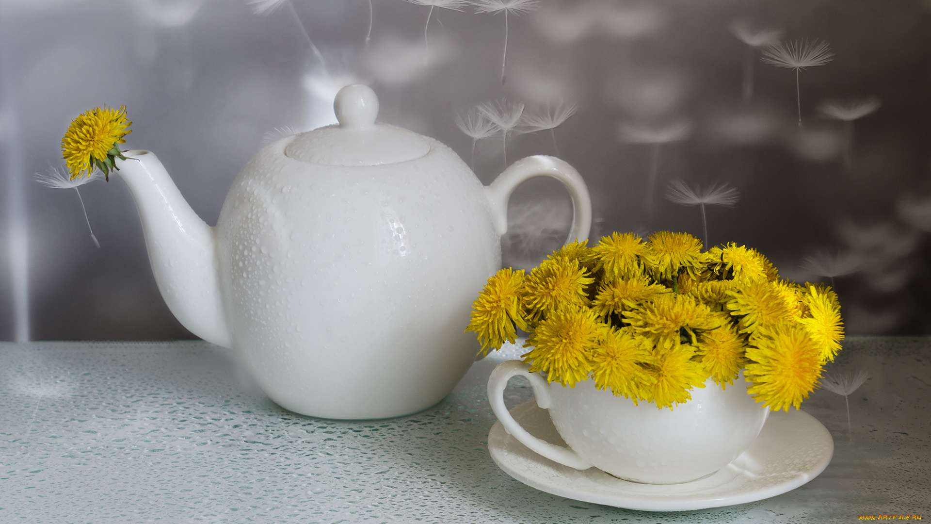 разное, посуда, , столовые, приборы, , кухонная, утварь, одуванчики, весна, утро