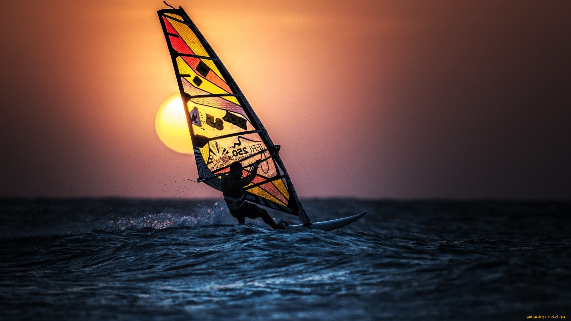 спорт, серфинг, море, закат, бсерфер