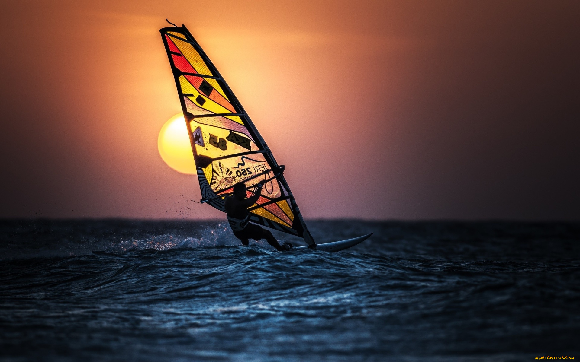 спорт, серфинг, море, закат, бсерфер