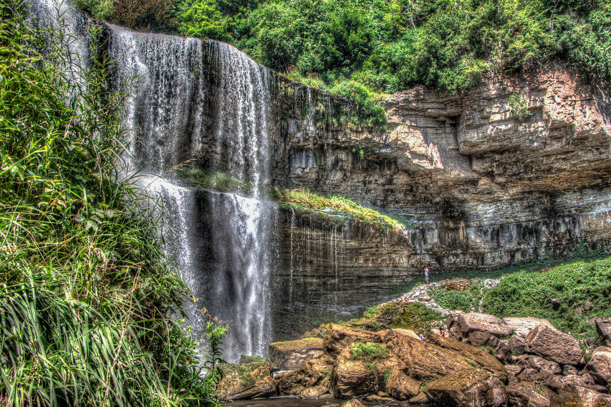 природа, водопады, лес, река, водопад