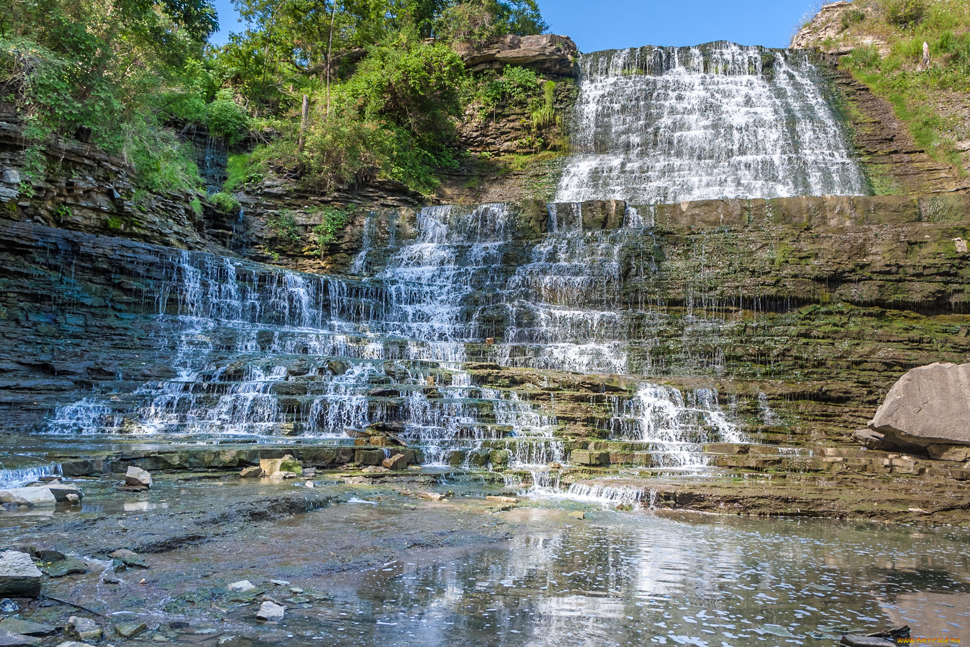 природа, водопады, лес, река, водопад