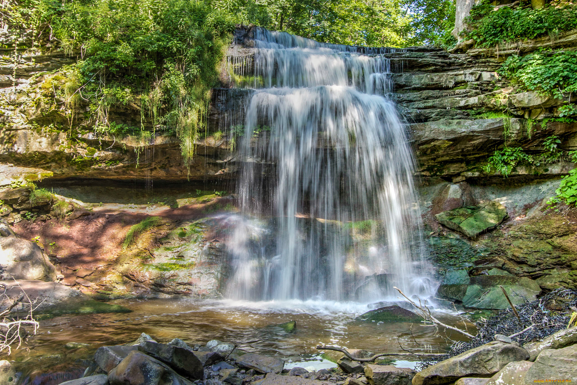 природа, водопады, лес, река, водопад