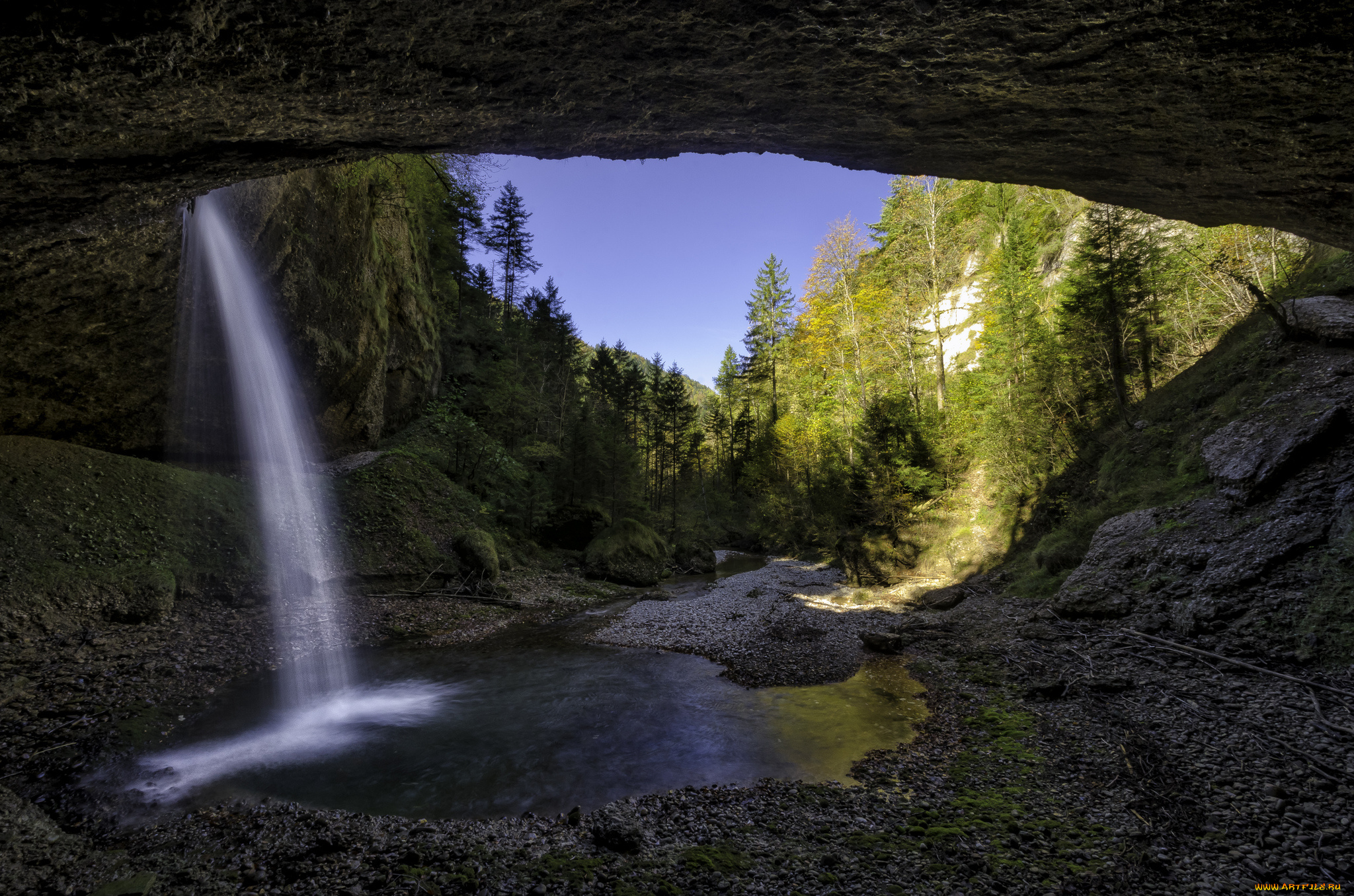 природа, водопады, лес, река, водопад