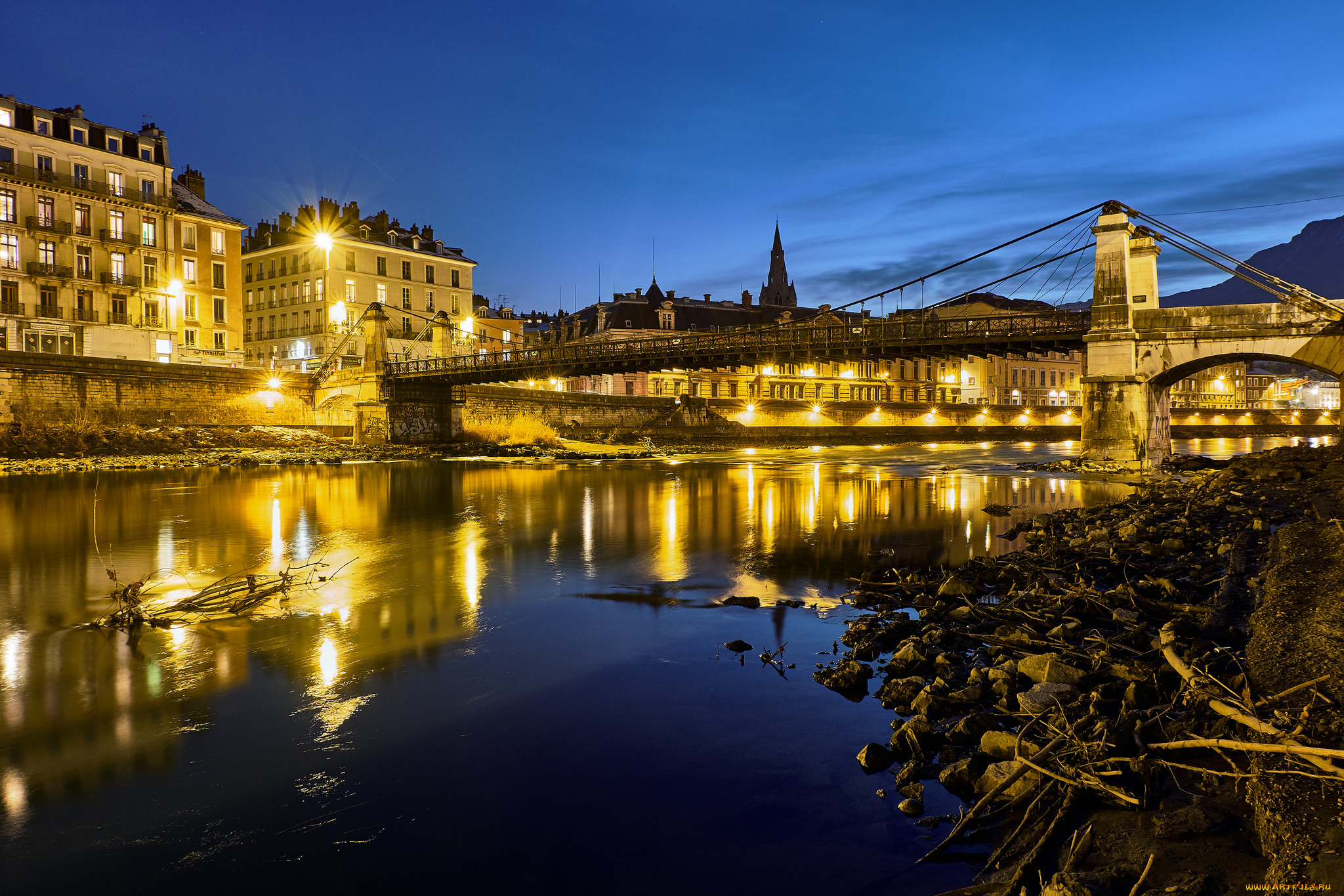 grenoble, города, -, мосты, огни, ночь