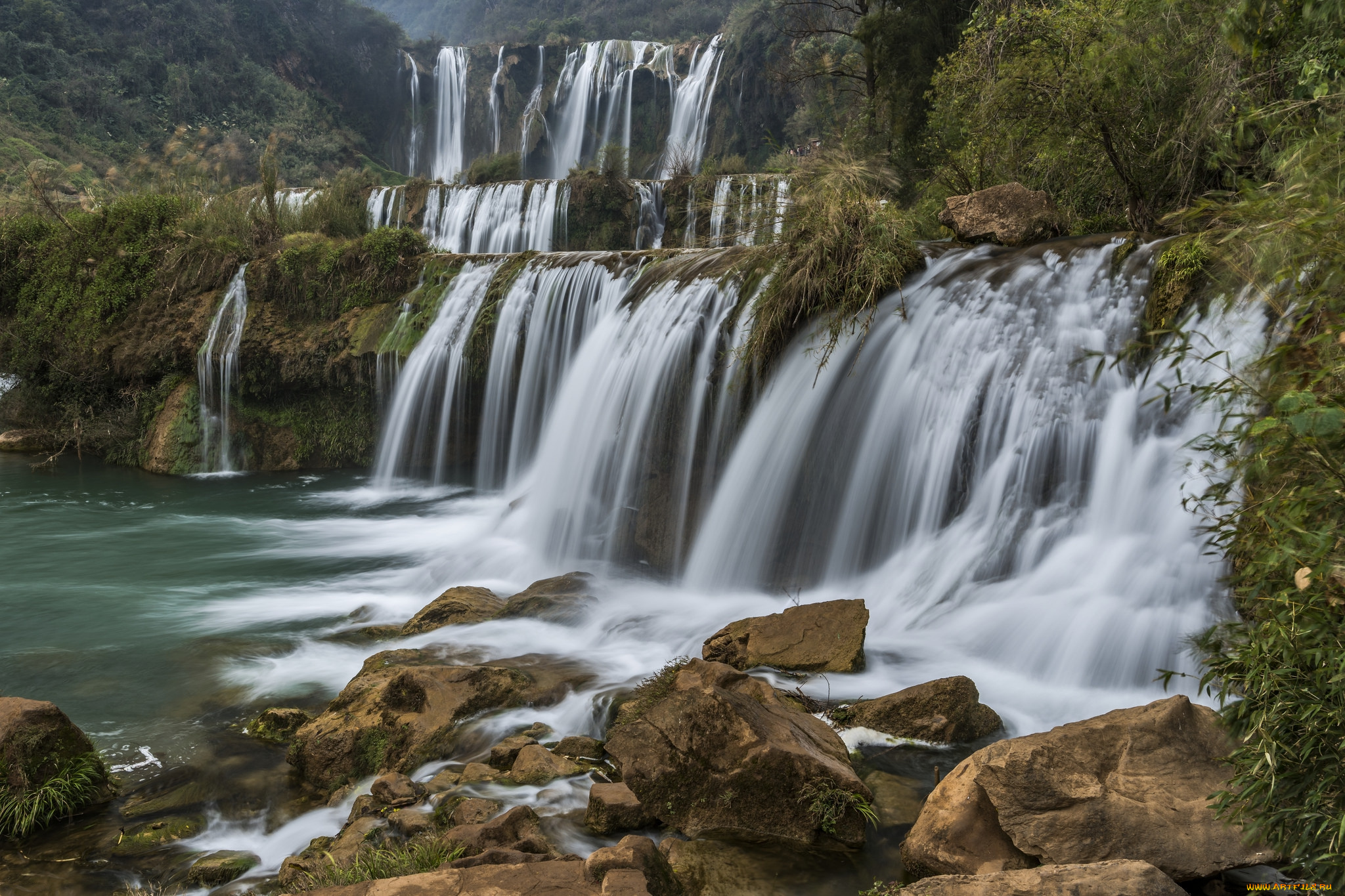 природа, водопады, водопад, река, лес
