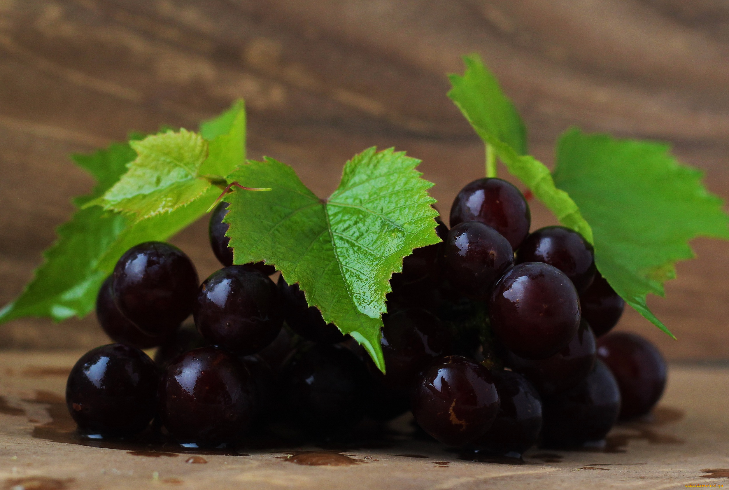 еда, виноград, кисть, листья, спелый