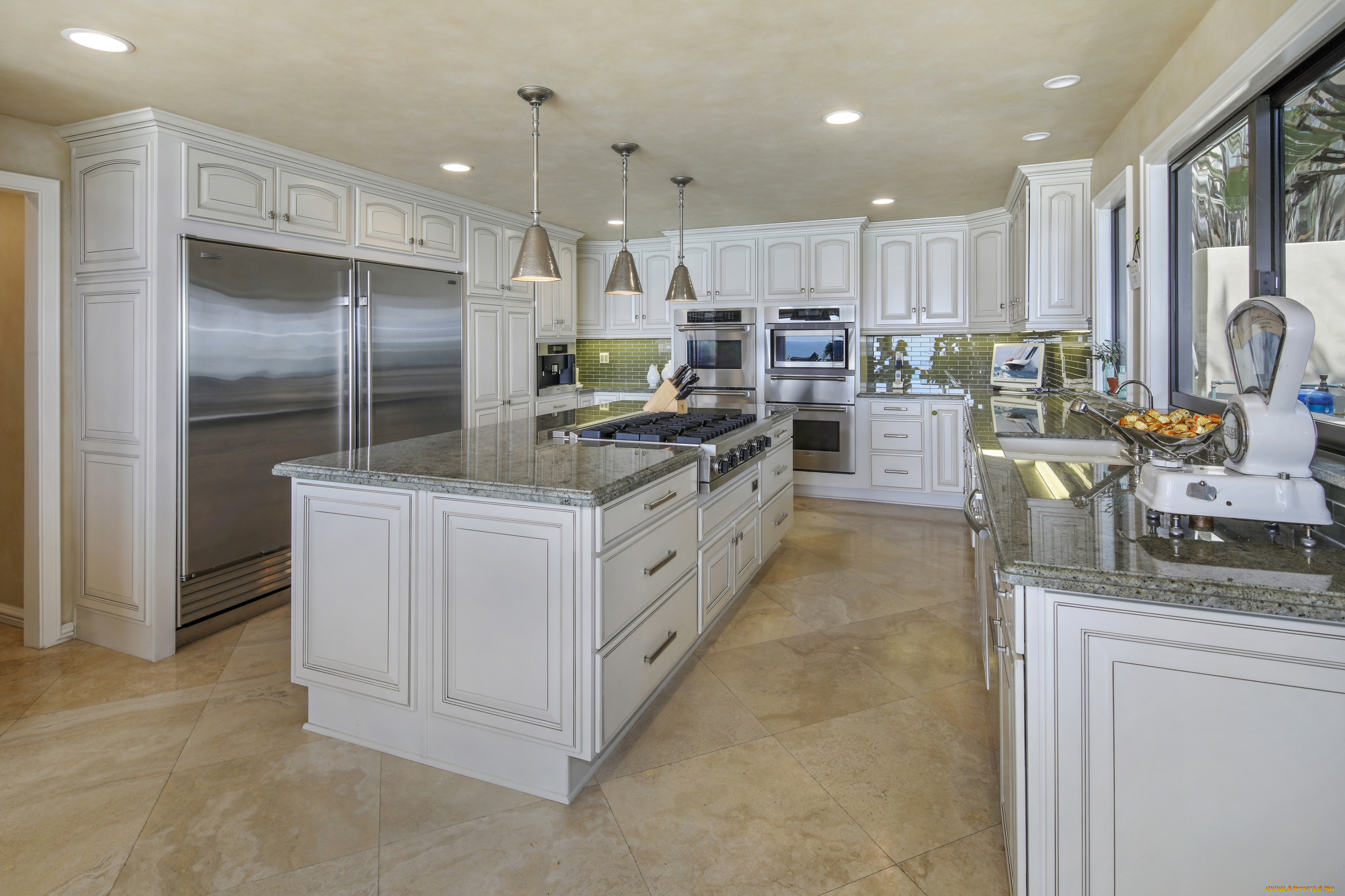 интерьер, кухня, стол, стиль, люстры