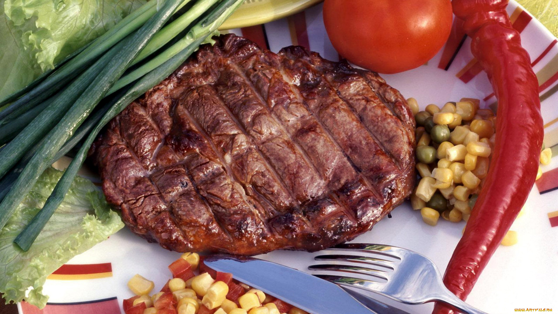 еда, мясные, блюда, отбивная, помидоры, томаты