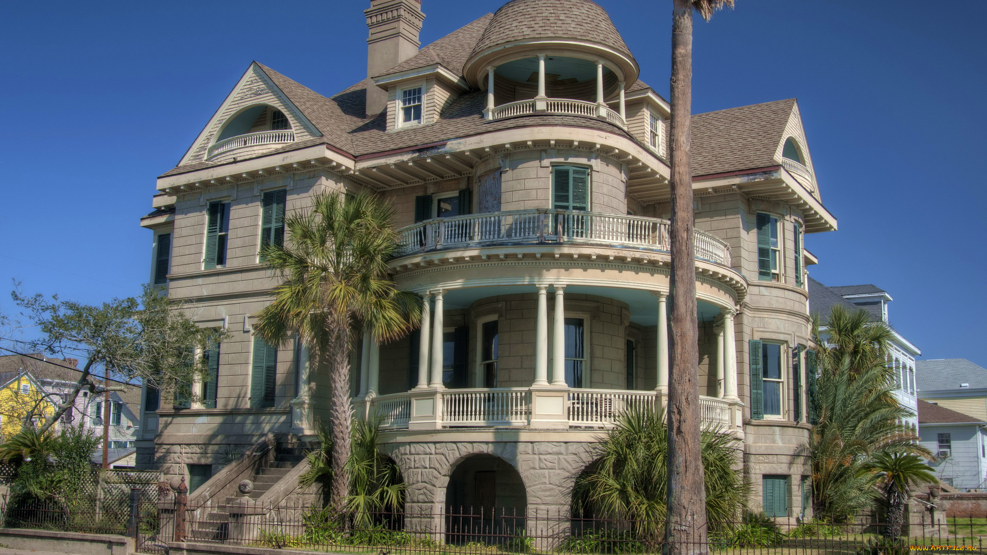 города, -, здания, , дома, дом, особняк, пальмы