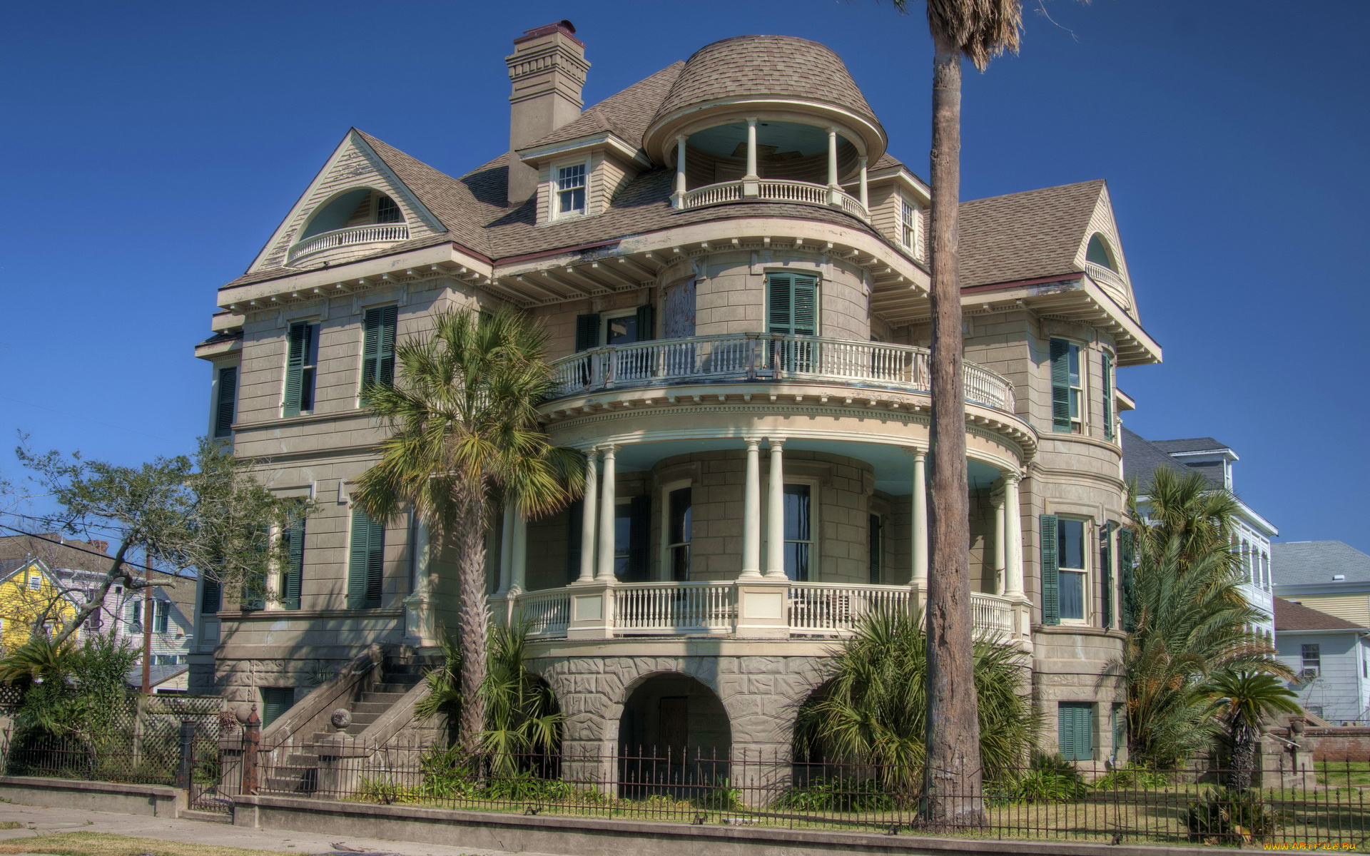 города, -, здания, , дома, дом, особняк, пальмы