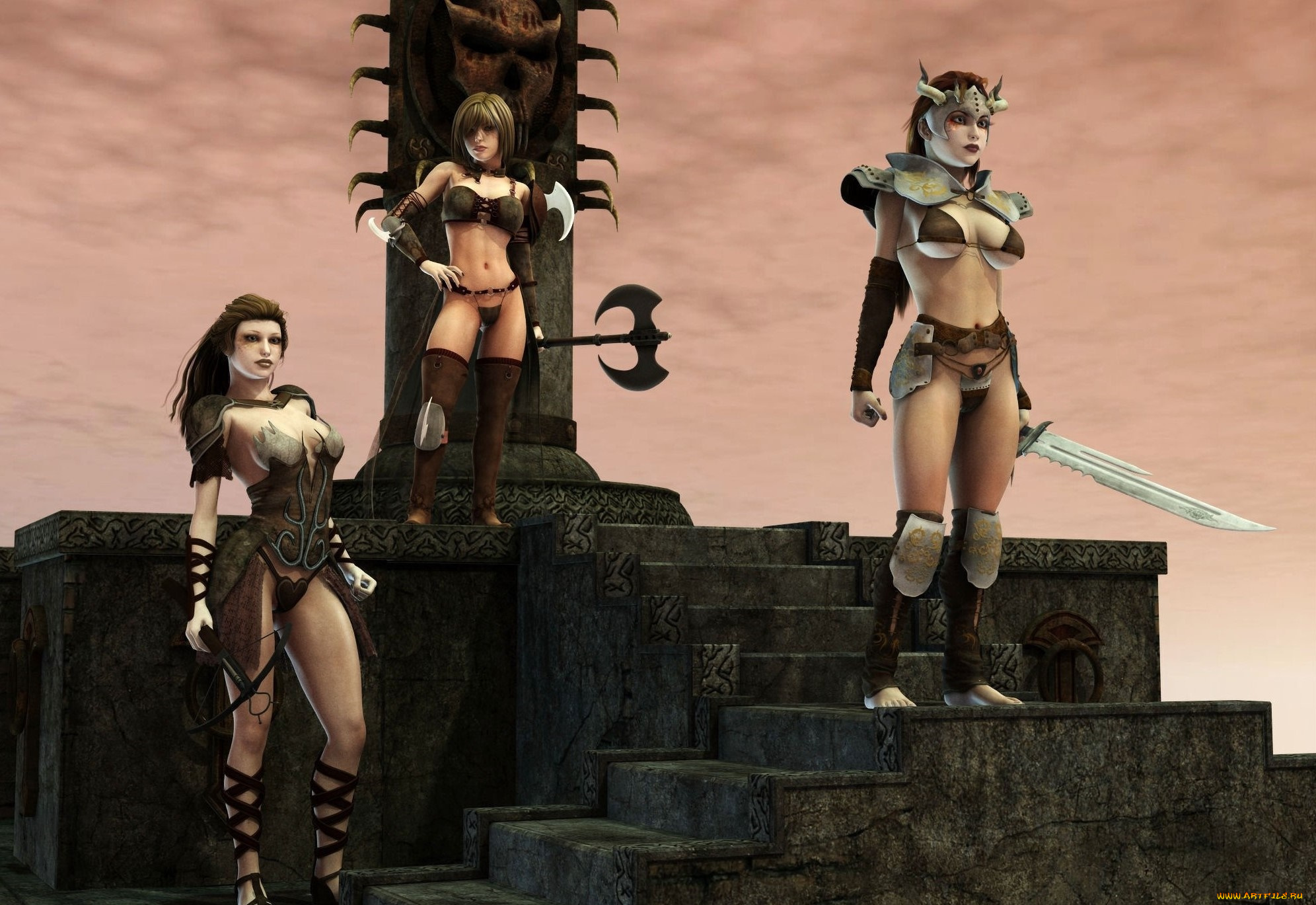 3д, графика, амазонки, , amazon, девушки, взгляд, фон
