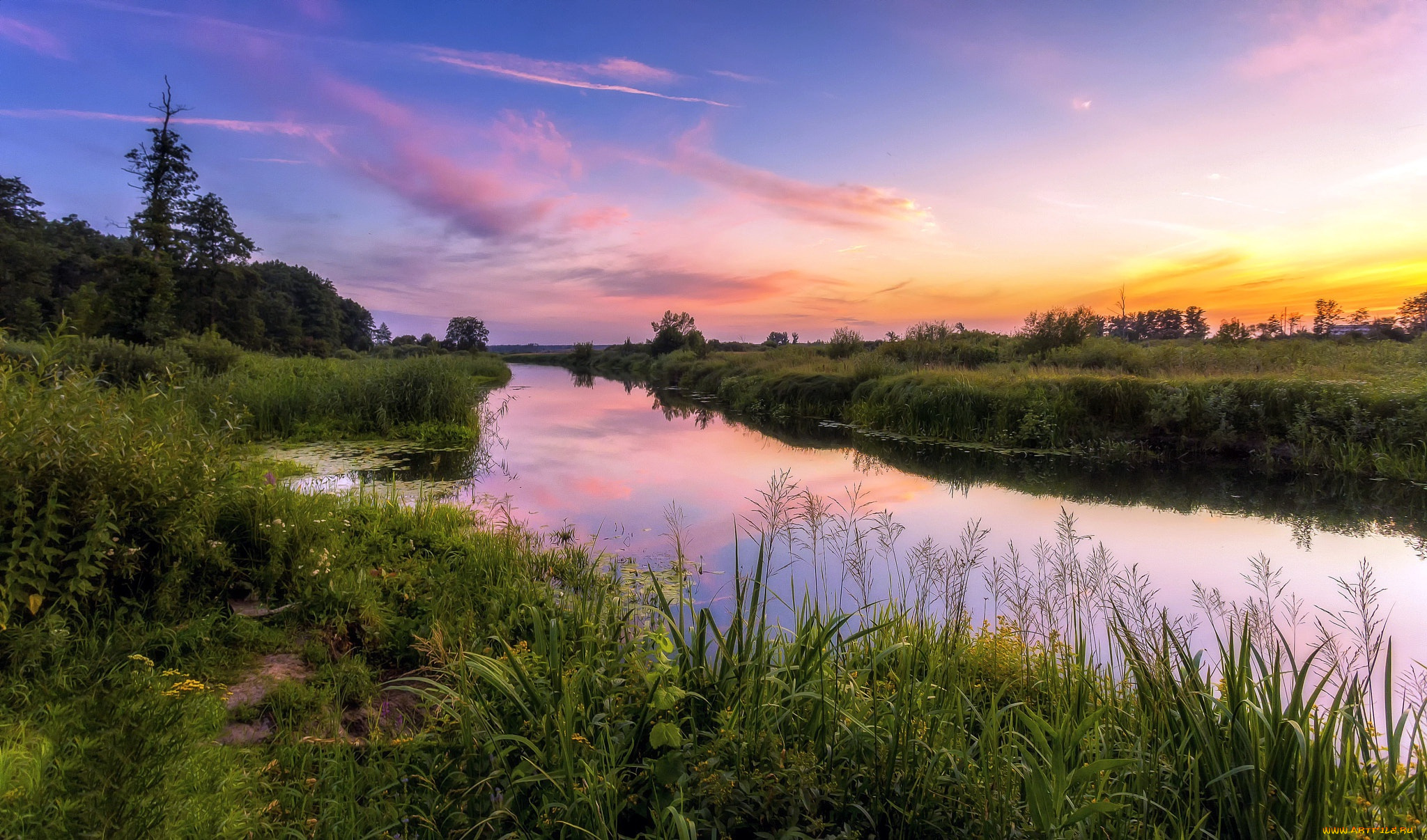 природа, реки, озера, лето, закат, река