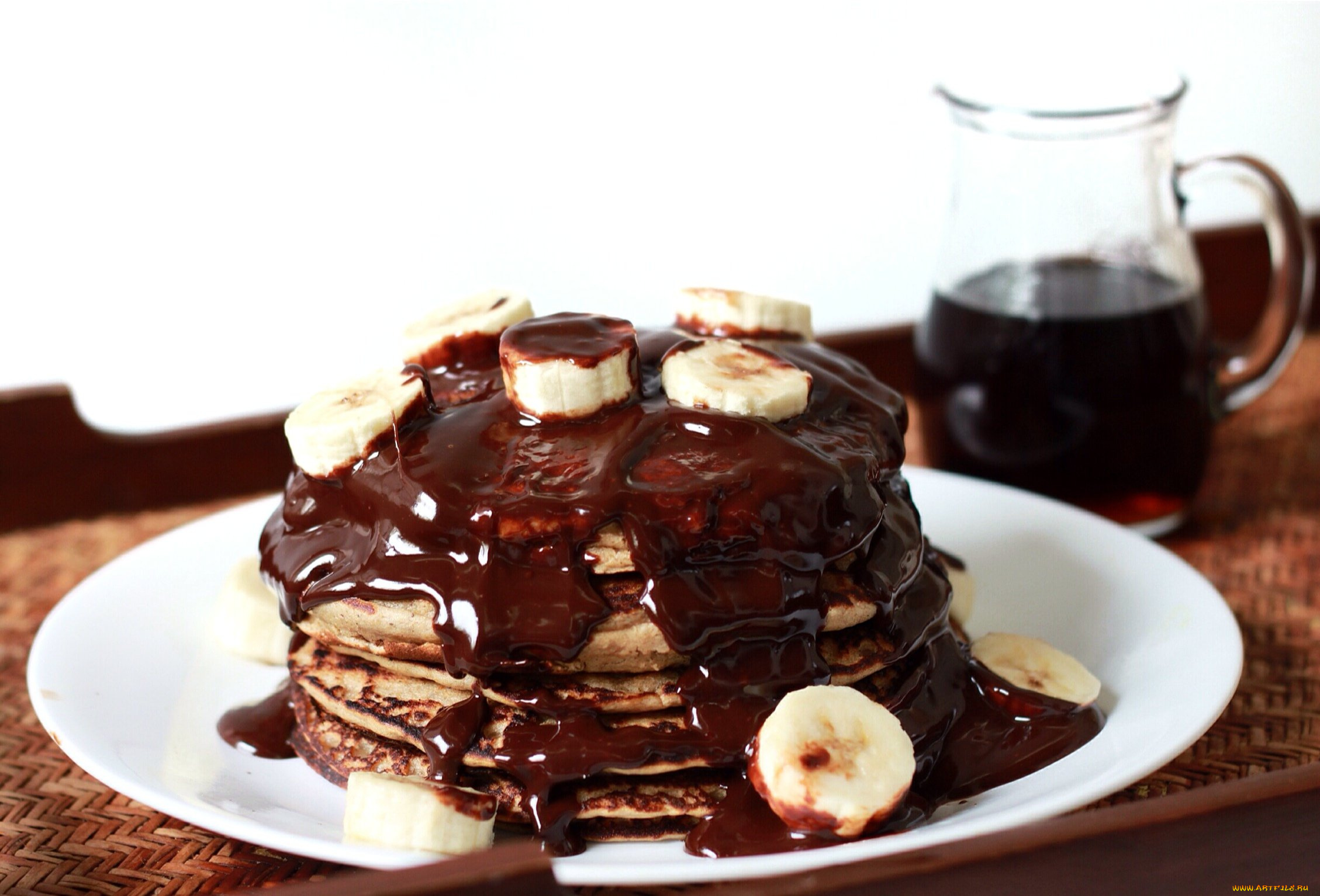 еда, блины, , оладьи, оладьи, банан, сироп