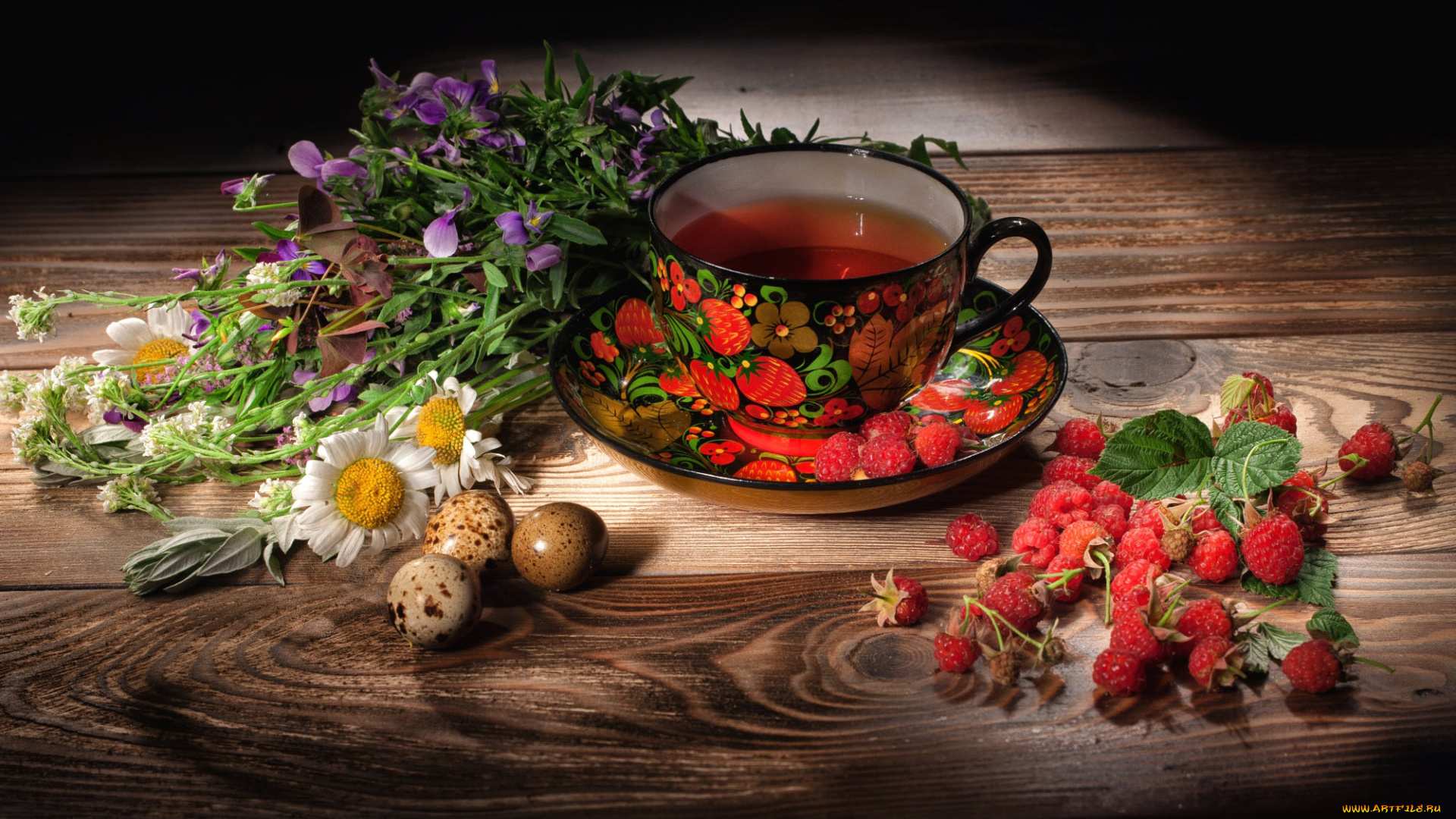 еда, натюрморт, малина, чай