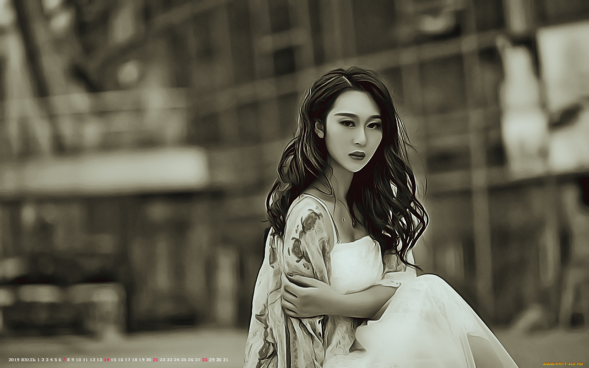 календари, компьютерный, дизайн, азиатка, девушка, 2019, calendar, женщина, взгляд