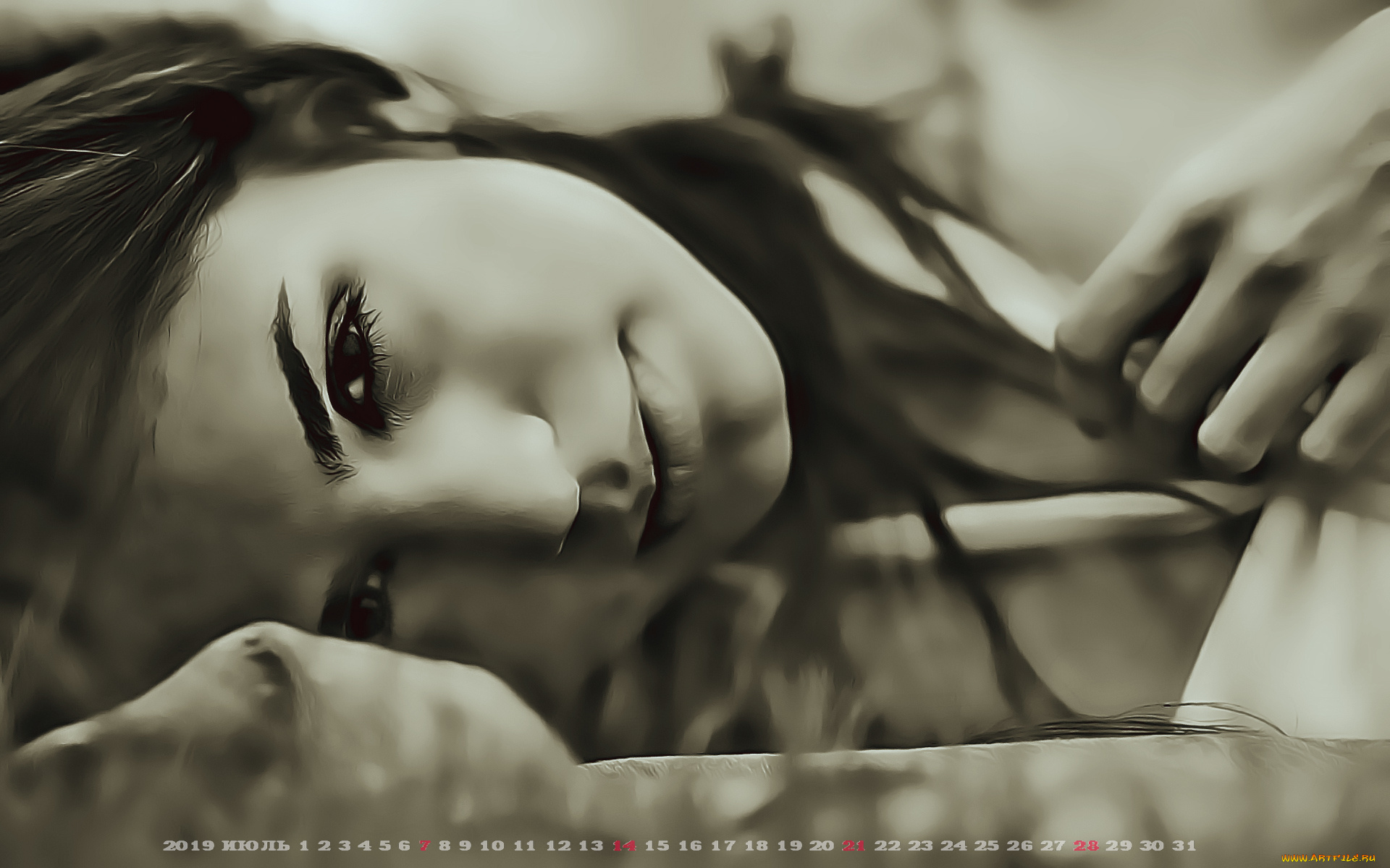 календари, компьютерный, дизайн, девушка, лицо, взгляд, женщина, лежит, calendar, 2019