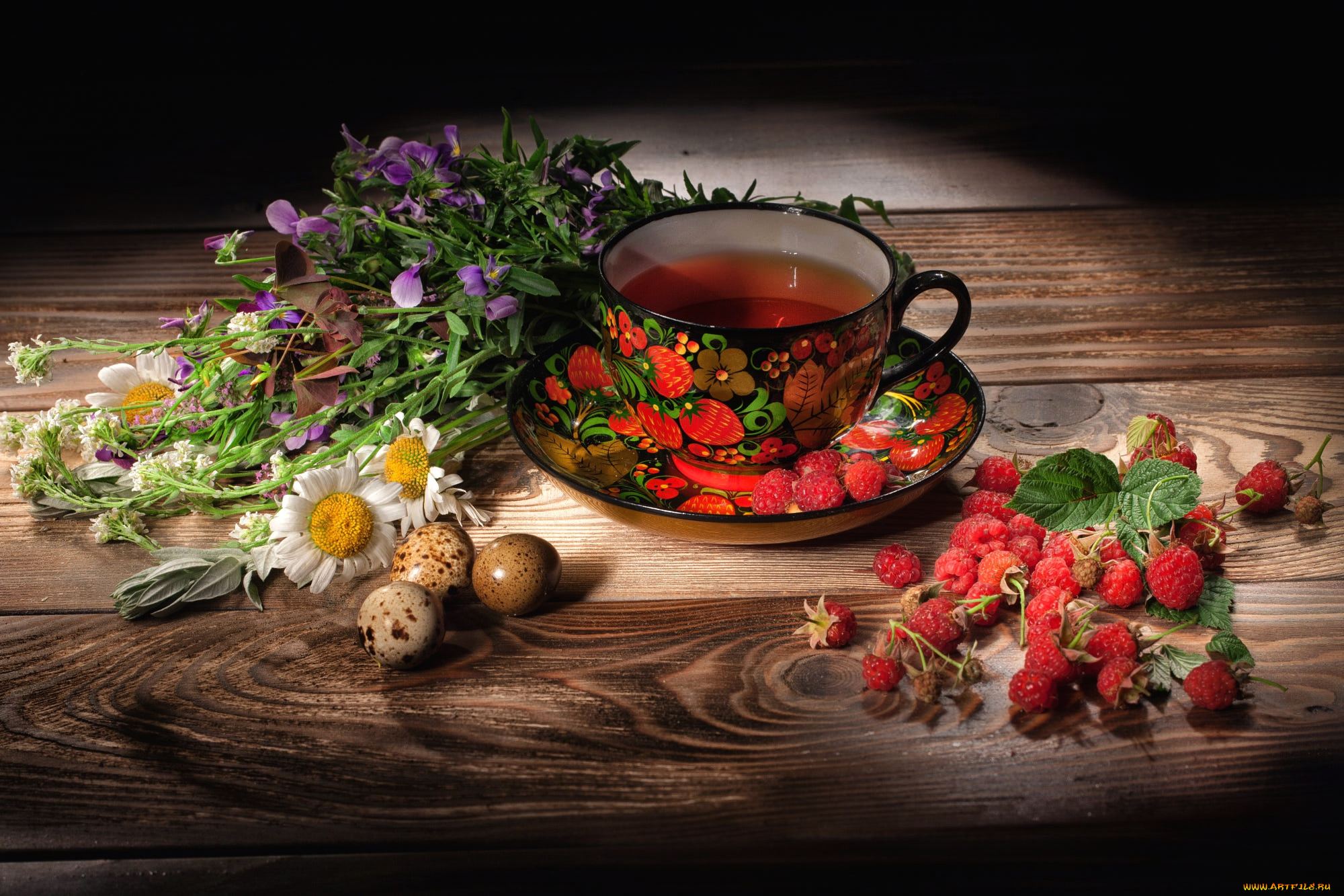 еда, натюрморт, малина, чай