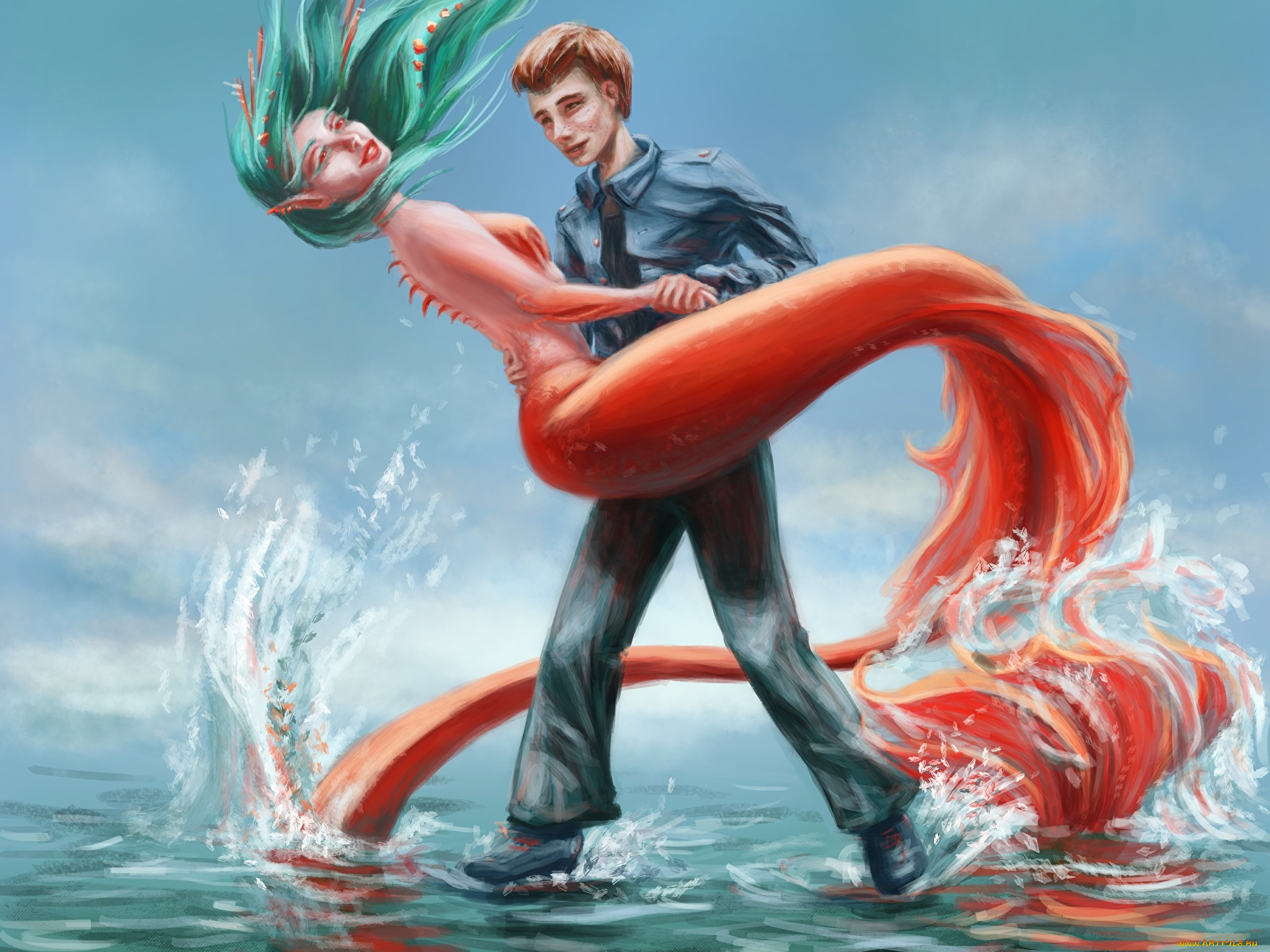 фэнтези, русалки, русалка, парень, вода